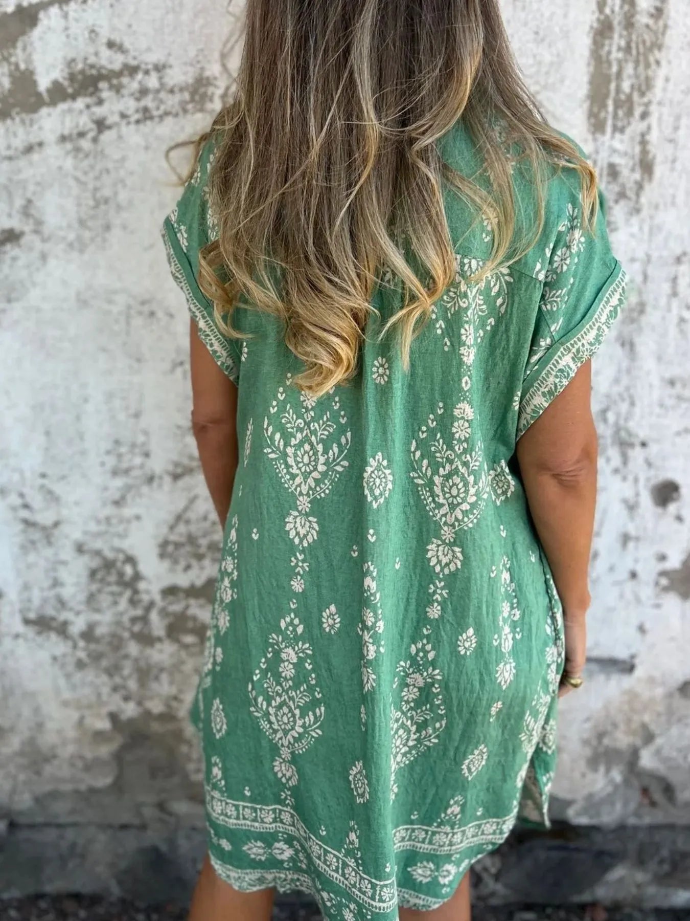 Full Size Printed Short Sleeve Button - Up Shirt Dress Plus Size - MAD RUFFI