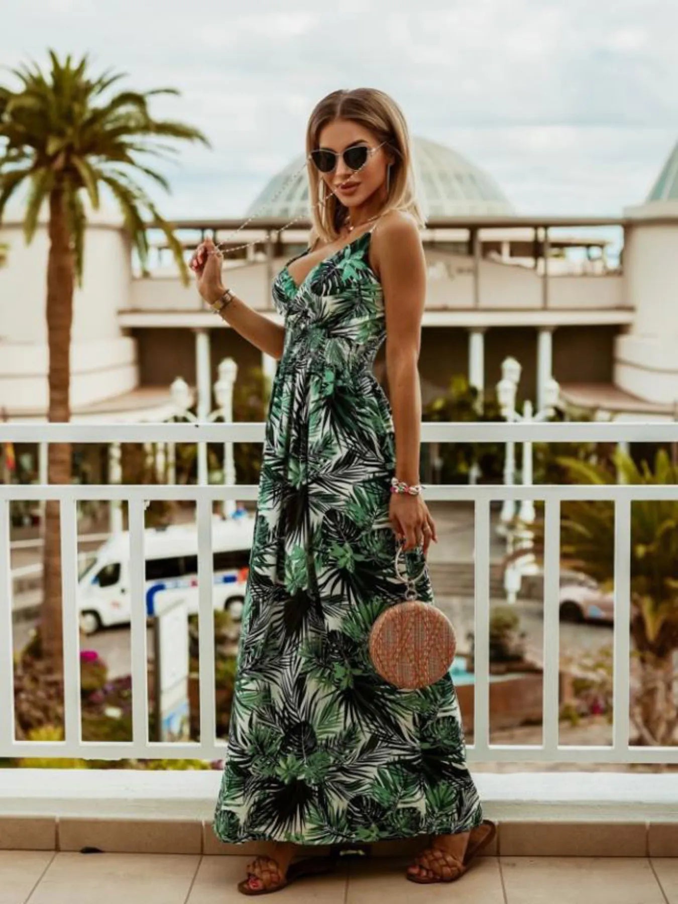 Full Size Printed Surplice Summer Cami Dress Plus Size - MAD RUFFI