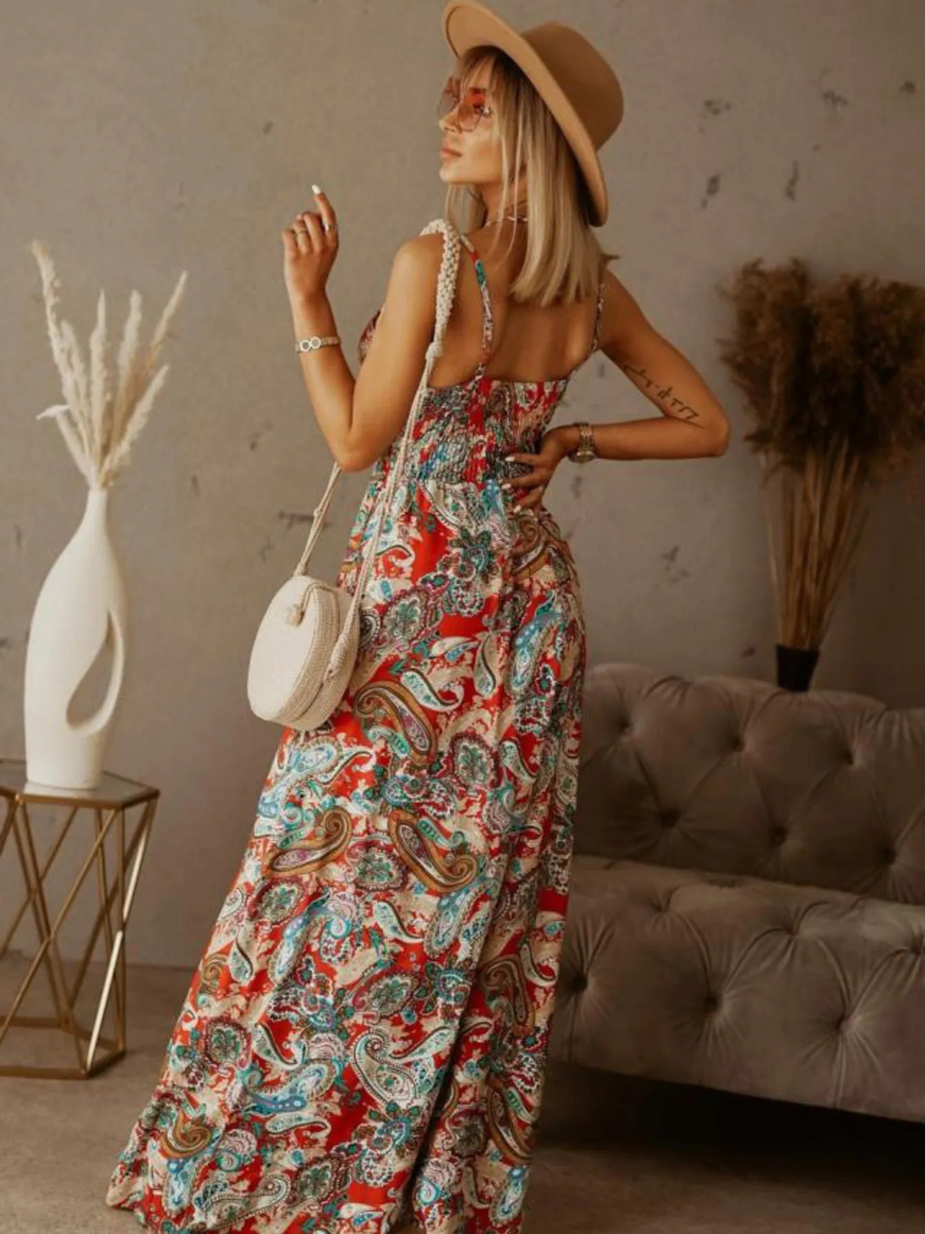 Full Size Printed Surplice Summer Cami Dress Plus Size - MAD RUFFI