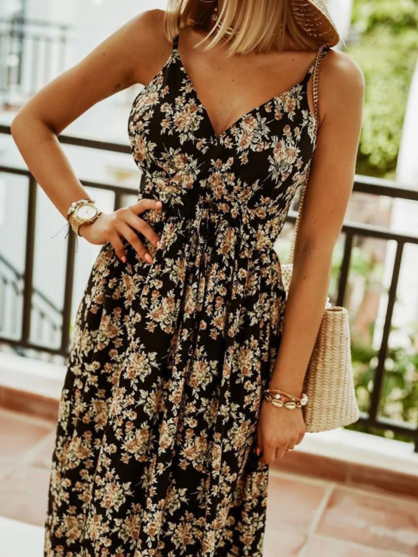 Full Size Printed Surplice Summer Cami Dress Plus Size - MAD RUFFI