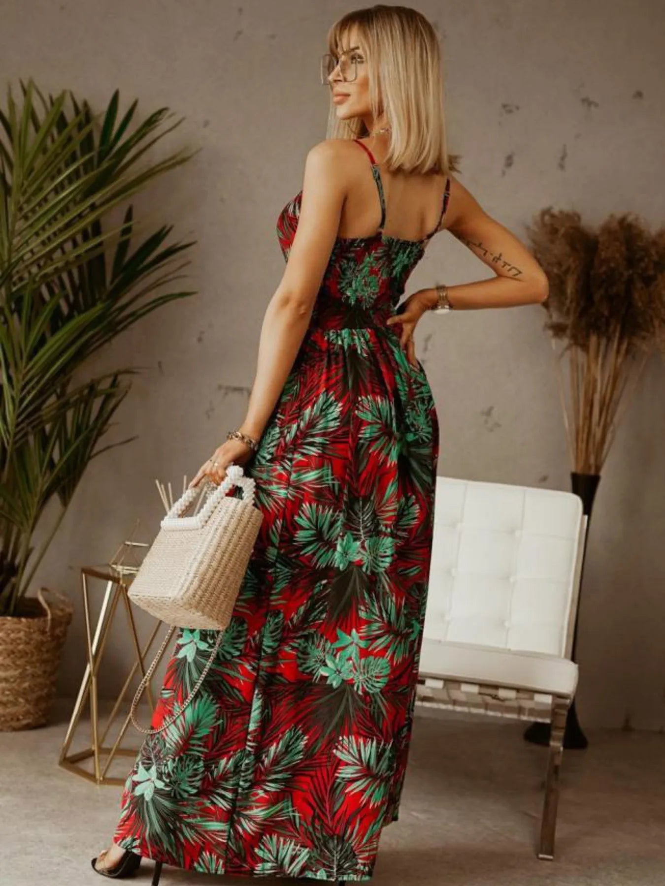 Full Size Printed Surplice Summer Cami Dress Plus Size - MAD RUFFI