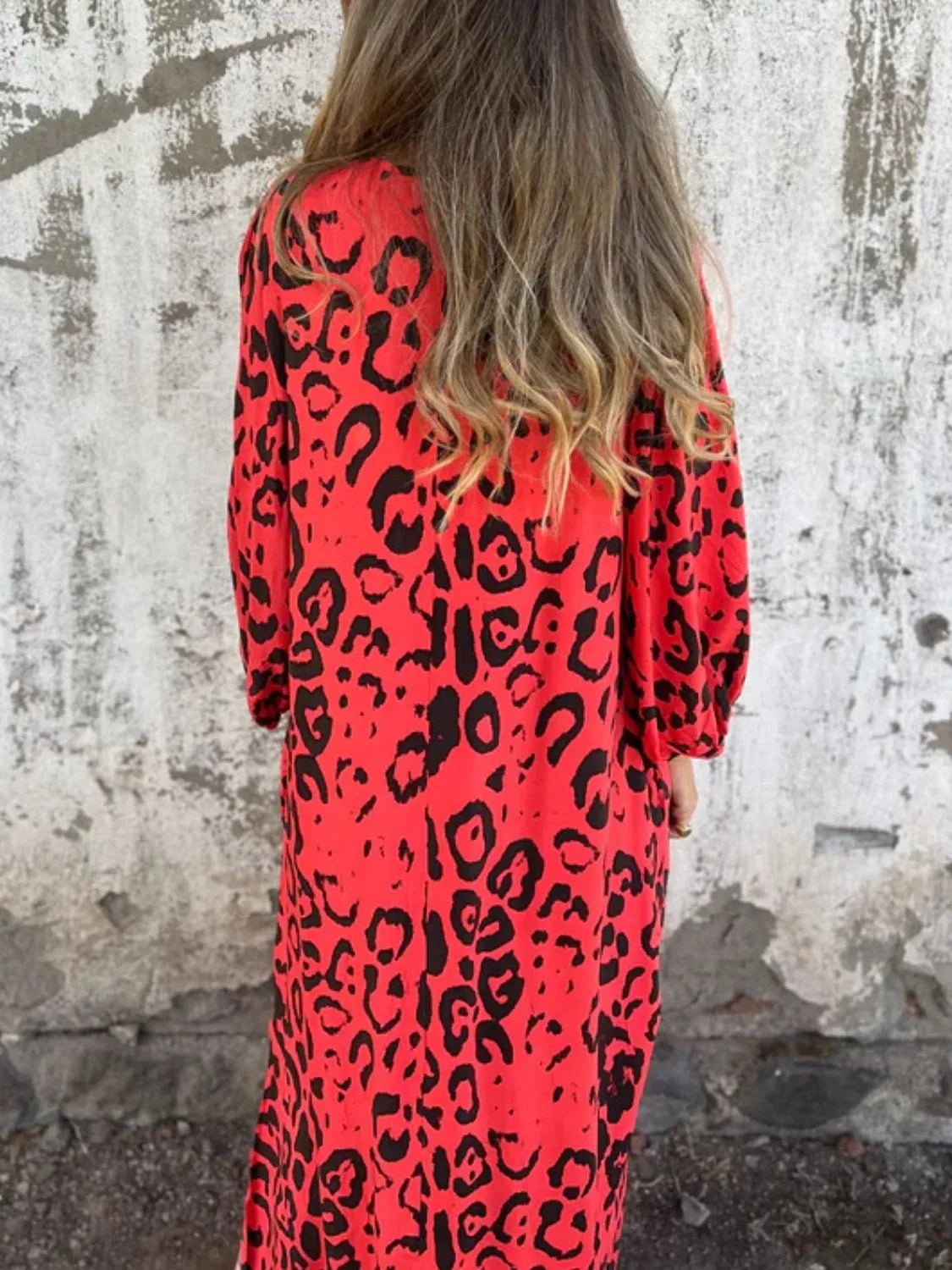 Full Size Printed V - Neck Dress with Pockets Plus Size - MAD RUFFI