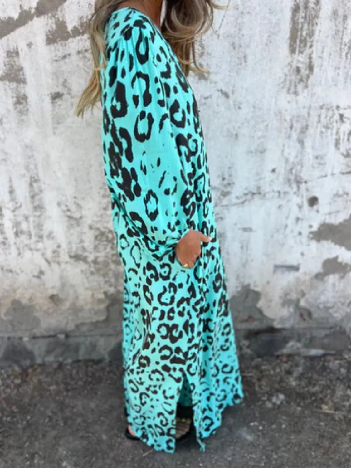 Full Size Printed V - Neck Dress with Pockets Plus Size - MAD RUFFI