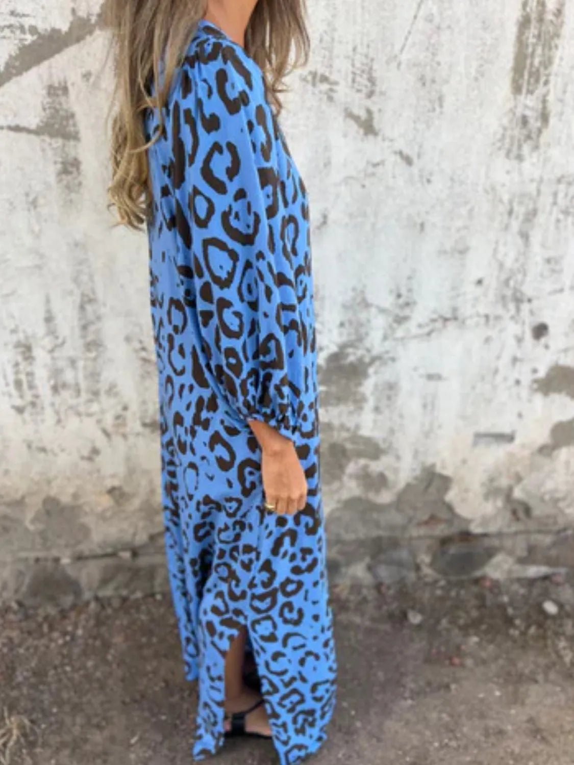 Full Size Printed V - Neck Dress with Pockets Plus Size - MAD RUFFI