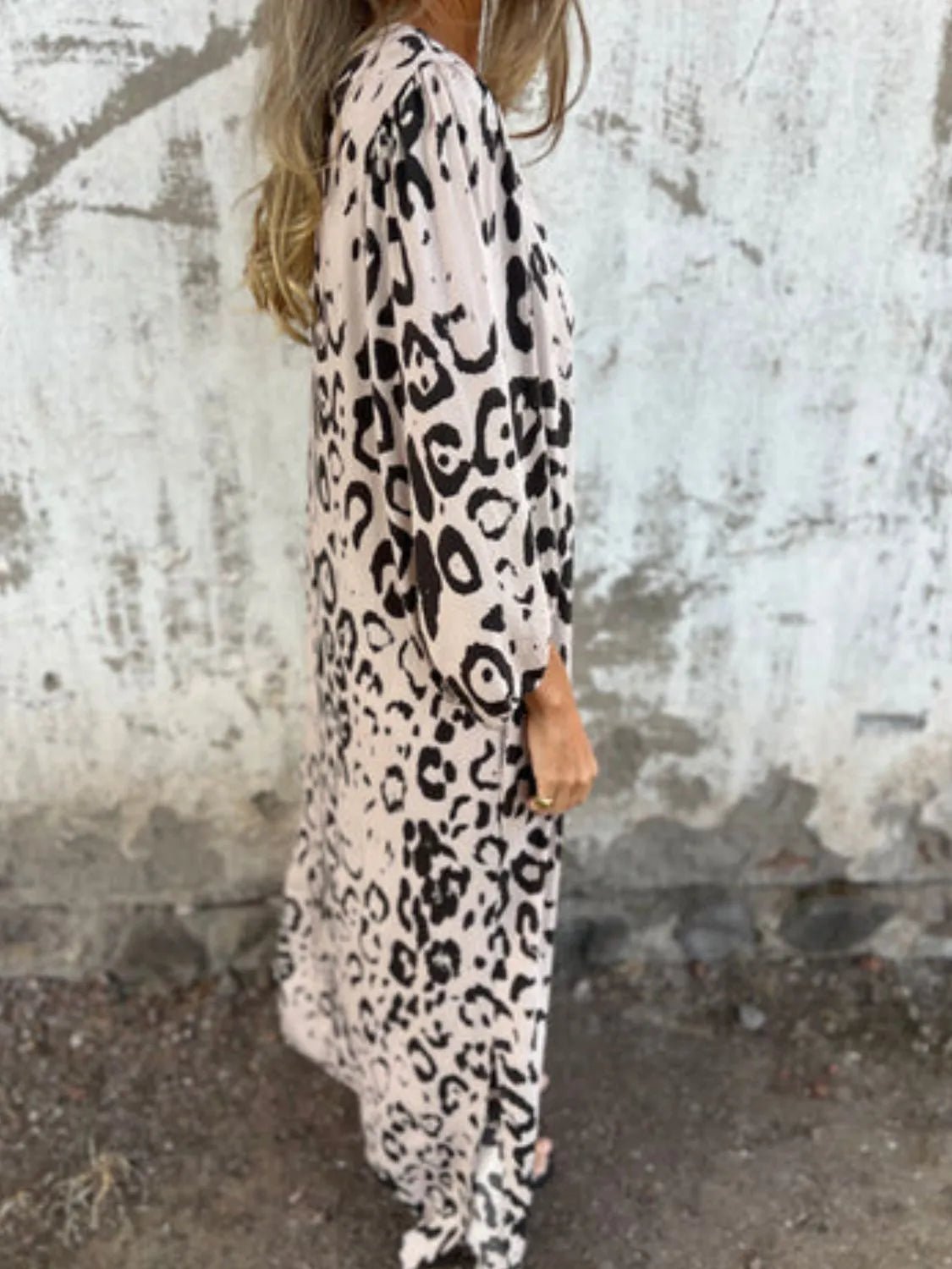 Full Size Printed V - Neck Dress with Pockets Plus Size - MAD RUFFI