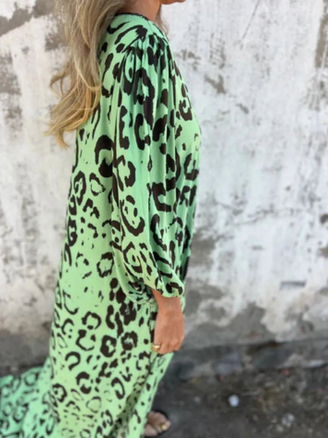 Full Size Printed V - Neck Dress with Pockets Plus Size - MAD RUFFI