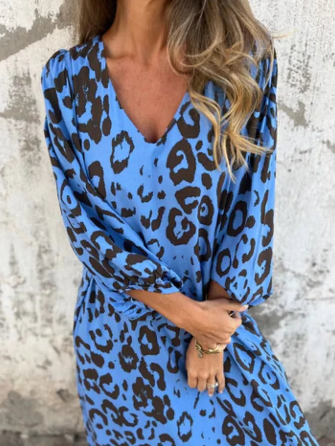 Full Size Printed V - Neck Dress with Pockets Plus Size - MAD RUFFI