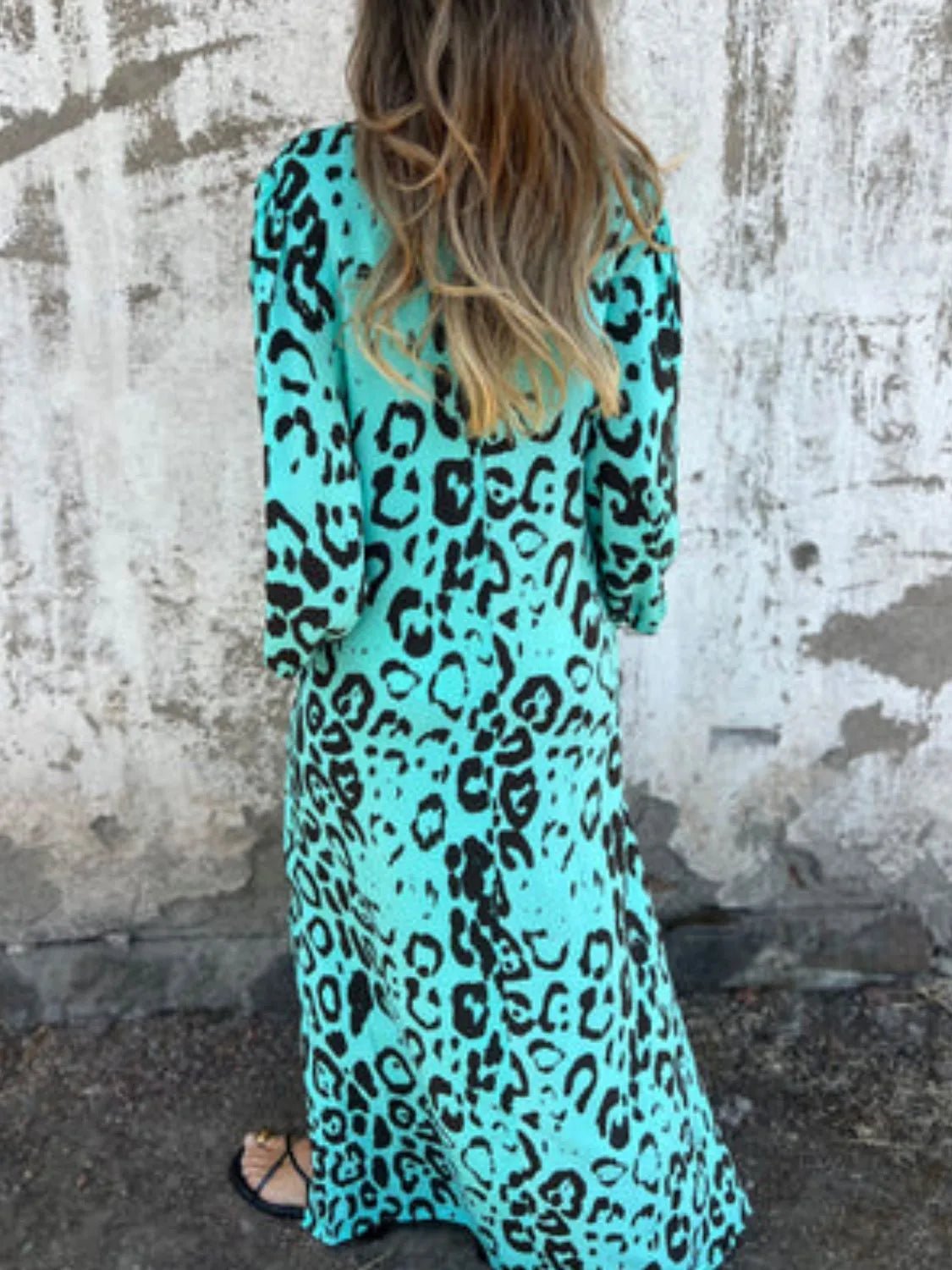 Full Size Printed V - Neck Dress with Pockets Plus Size - MAD RUFFI