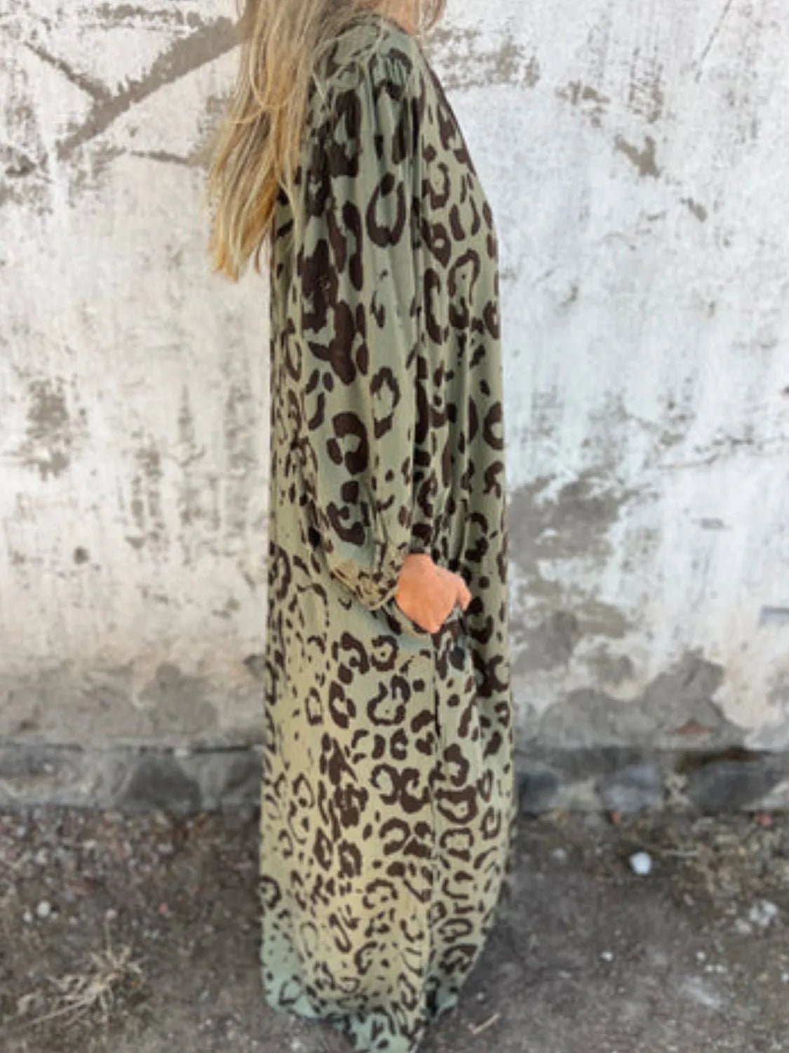 Full Size Printed V - Neck Dress with Pockets Plus Size - MAD RUFFI