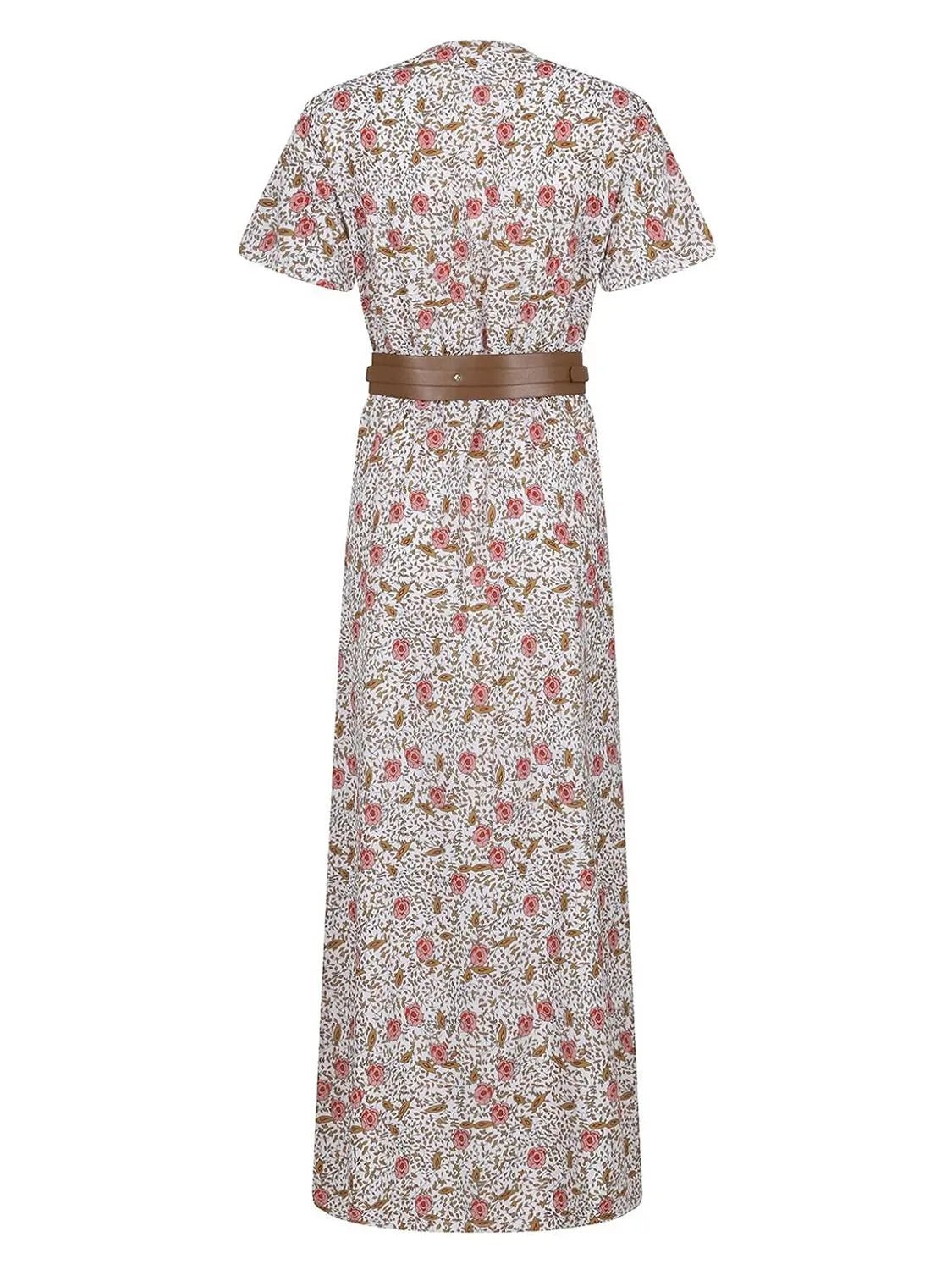 Full Size Printed V - Neck Short Sleeve Maxi Dress Plus Size - MAD RUFFI