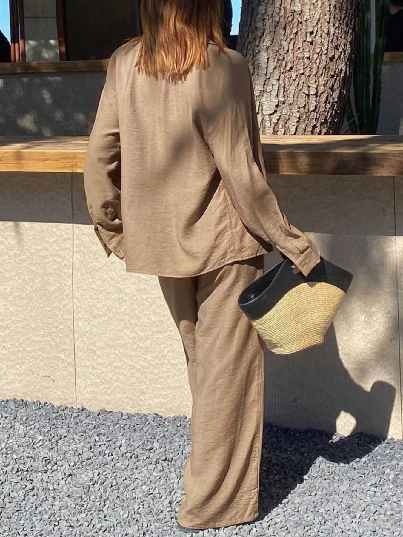 Full Size Relaxed Fit Button Up Shirt and Pants Two - Piece Set Plus Size - MAD RUFFI