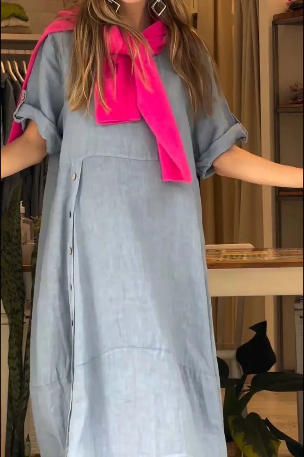 Full Size Relaxed Fit Short Sleeves Dress Plus Size - MAD RUFFI