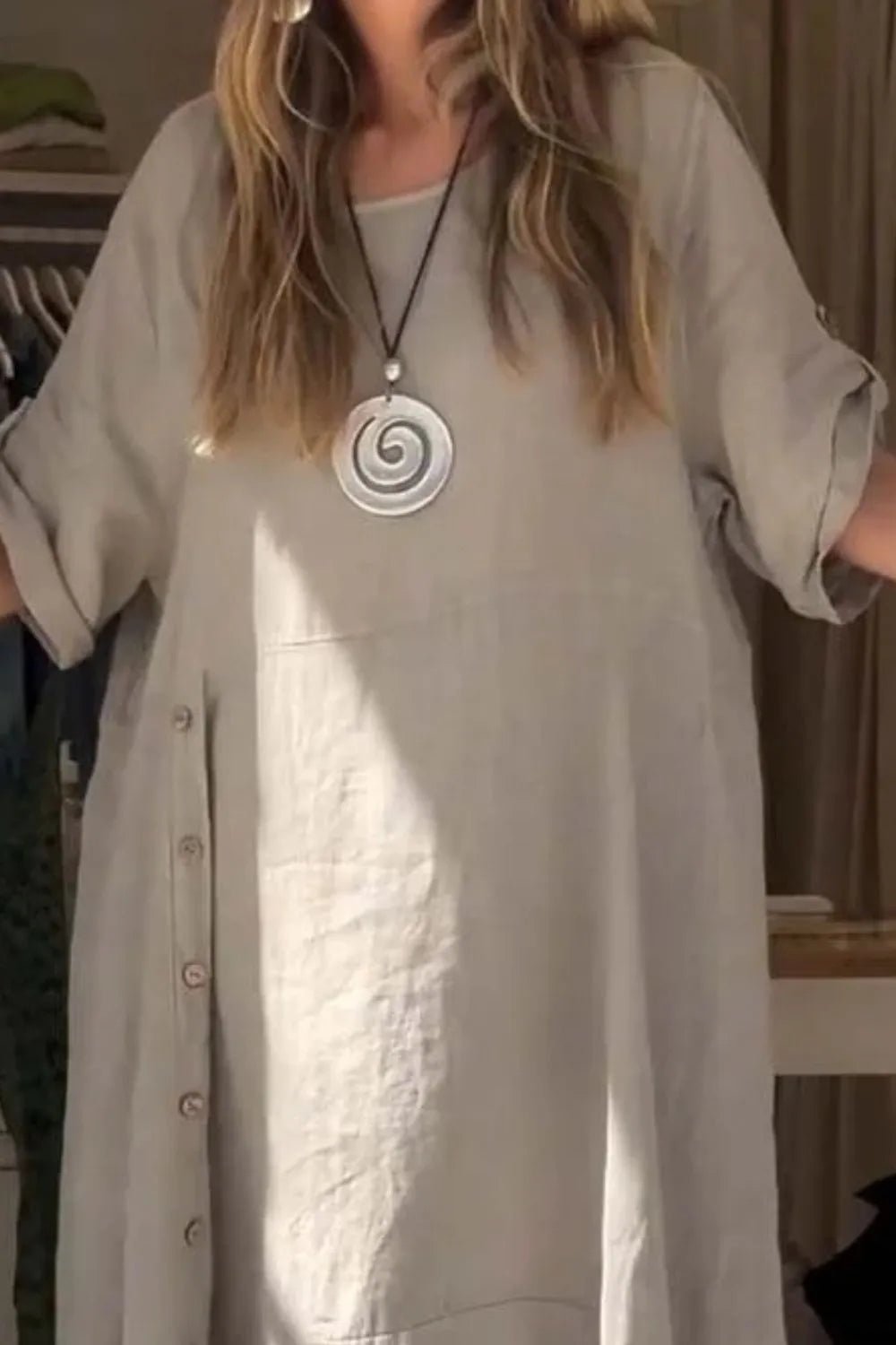 Full Size Relaxed Fit Short Sleeves Dress Plus Size - MAD RUFFI