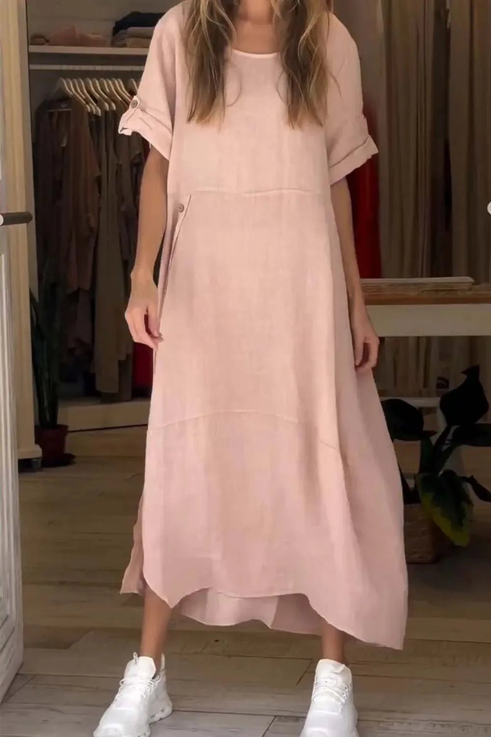 Full Size Relaxed Fit Short Sleeves Dress Plus Size - MAD RUFFI