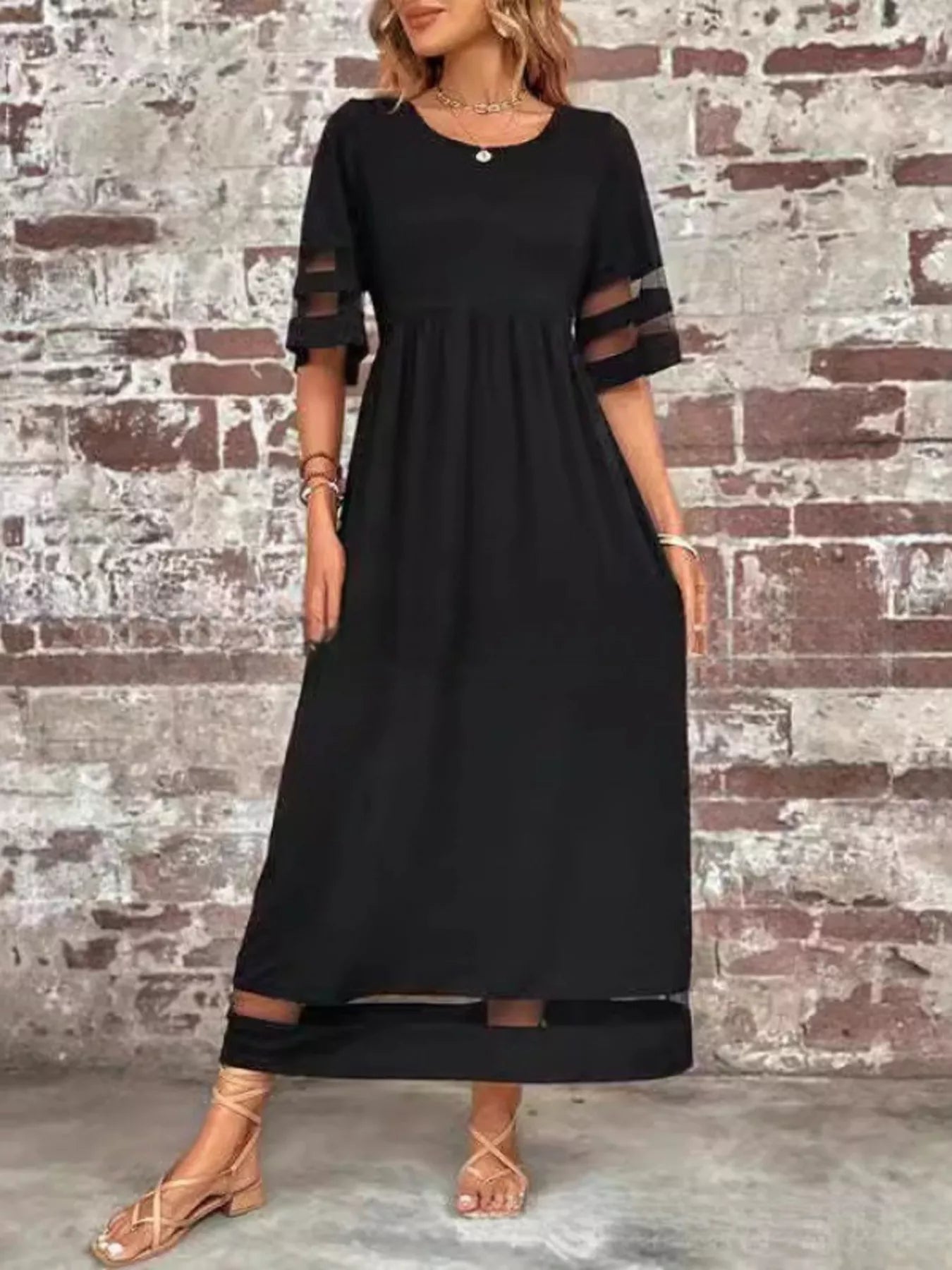 Full Size Round Neck Half Sleeve Dress Plus Size - MAD RUFFI