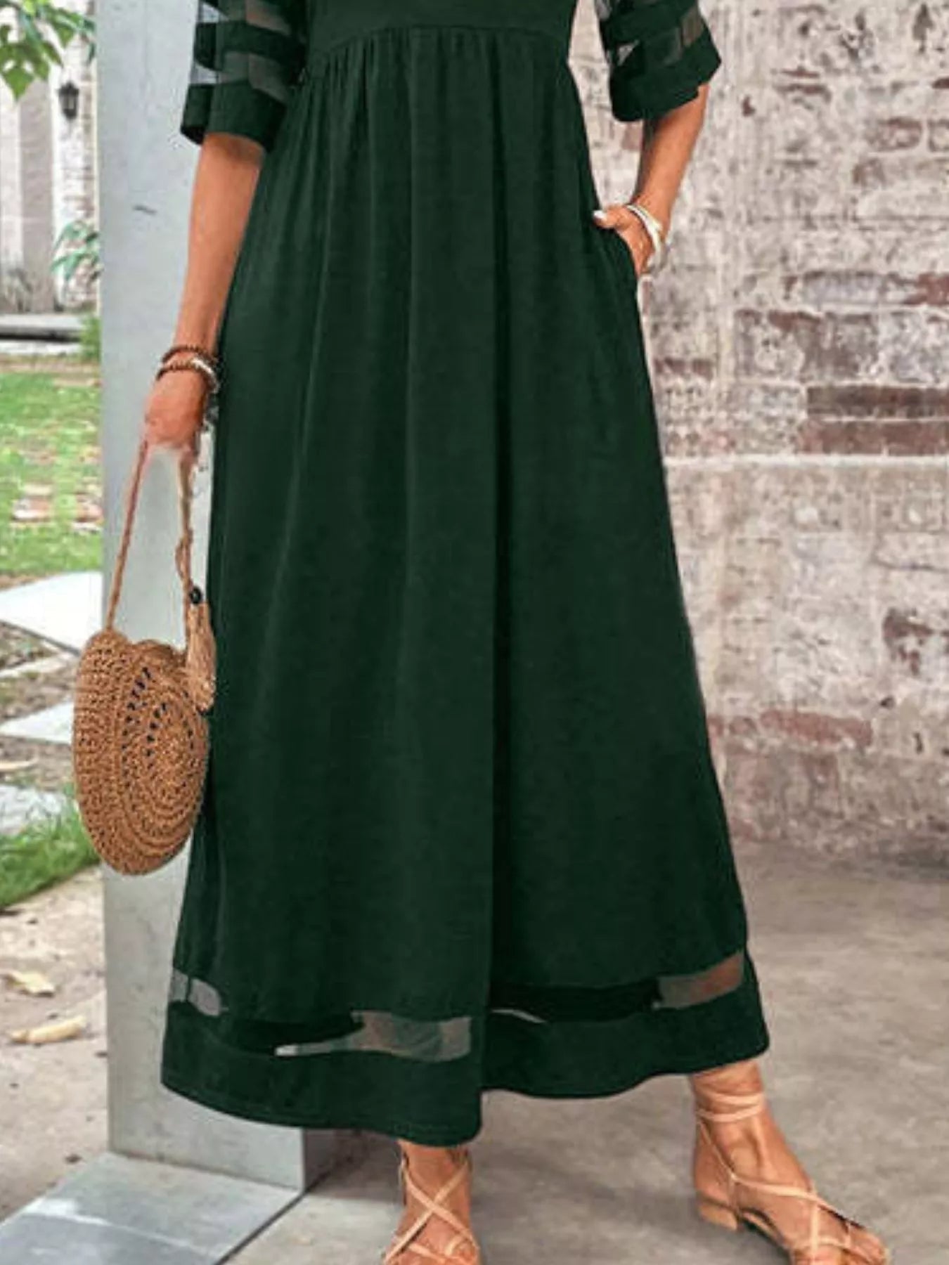 Full Size Round Neck Half Sleeve Dress Plus Size - MAD RUFFI