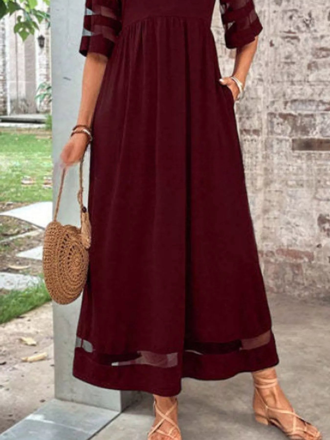 Full Size Round Neck Half Sleeve Dress Plus Size - MAD RUFFI