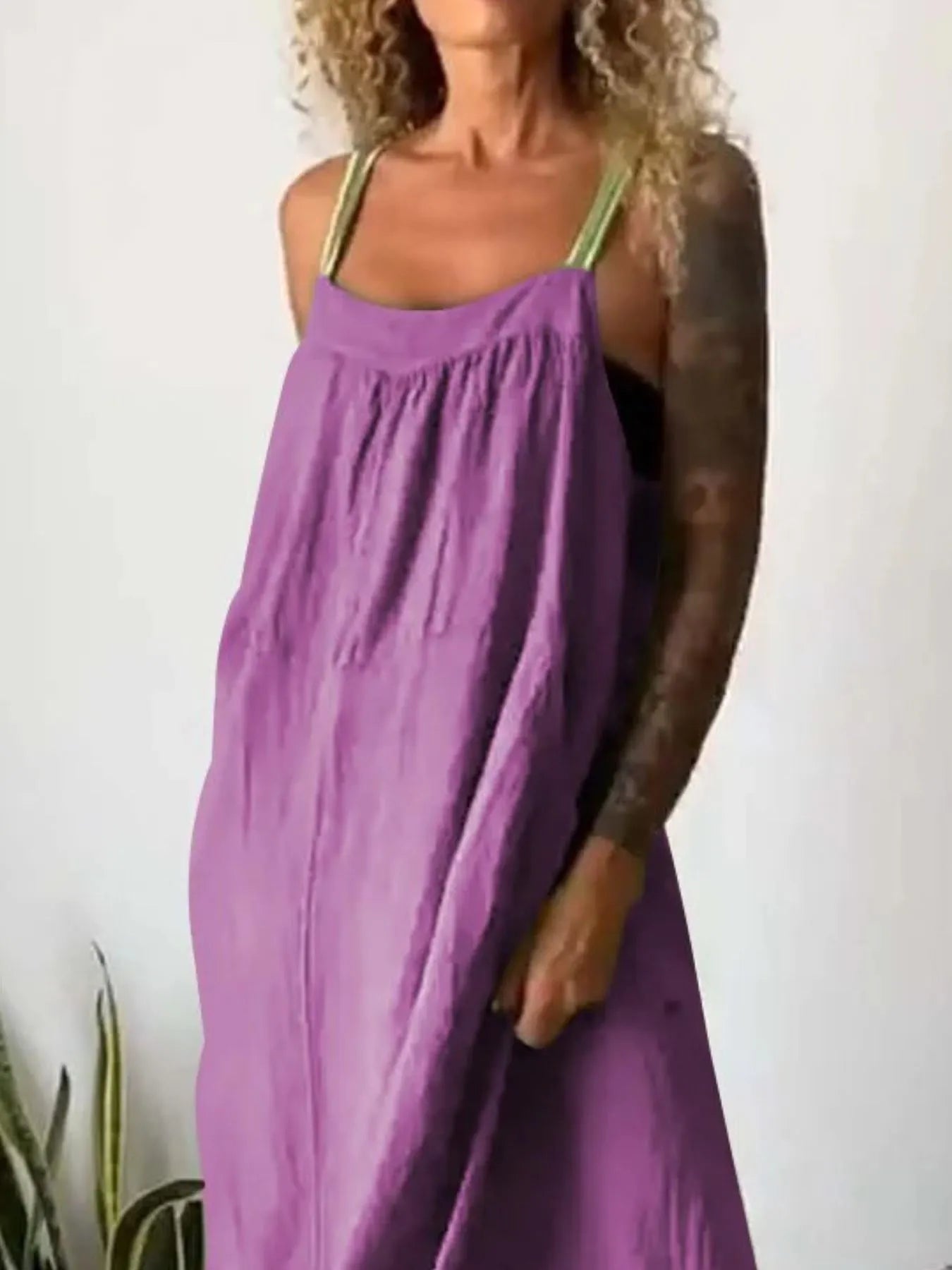 Full Size Ruched Cami Maxi Dress with Pockets Plus Size - MAD RUFFI