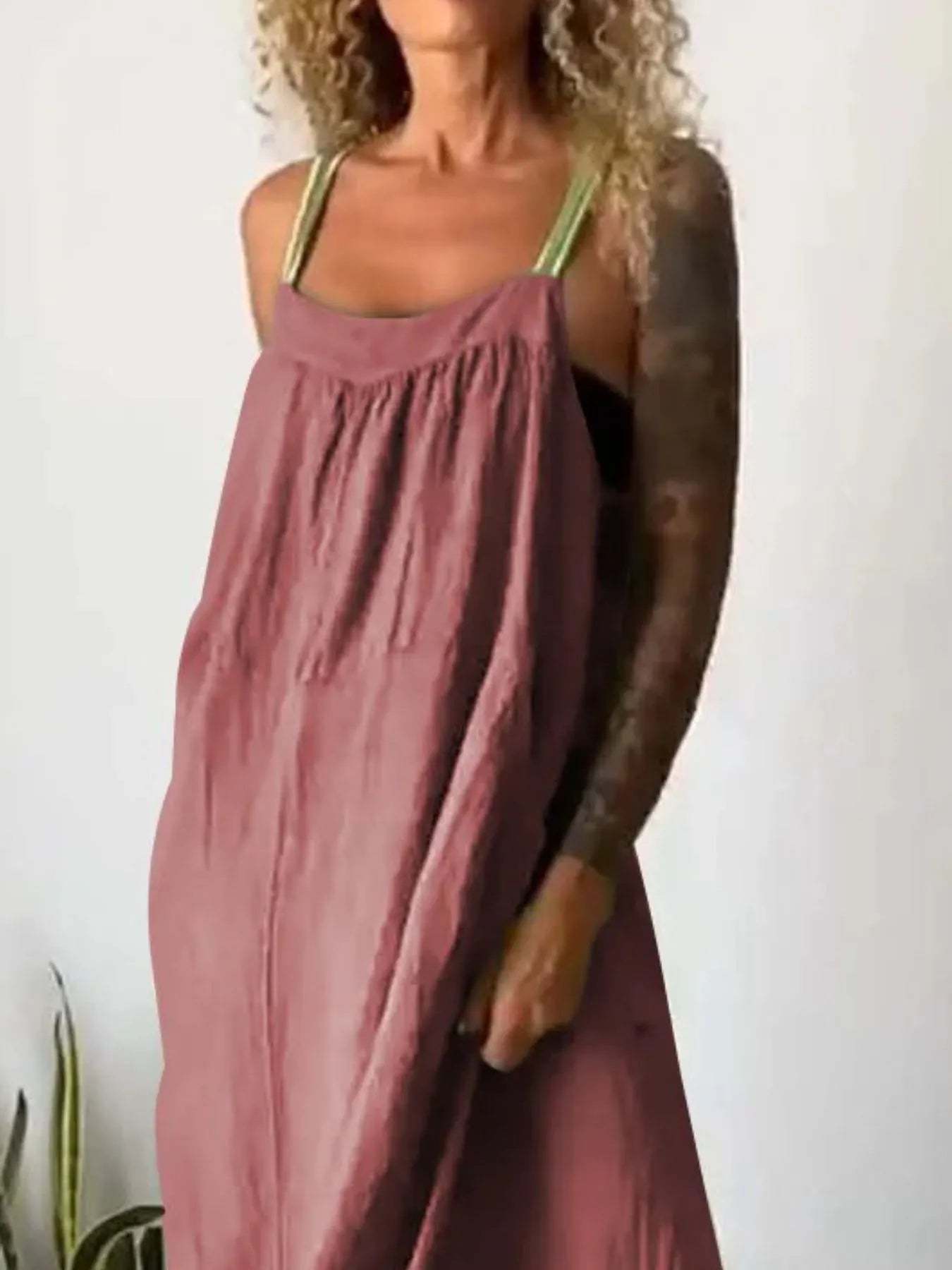 Full Size Ruched Cami Maxi Dress with Pockets Plus Size - MAD RUFFI