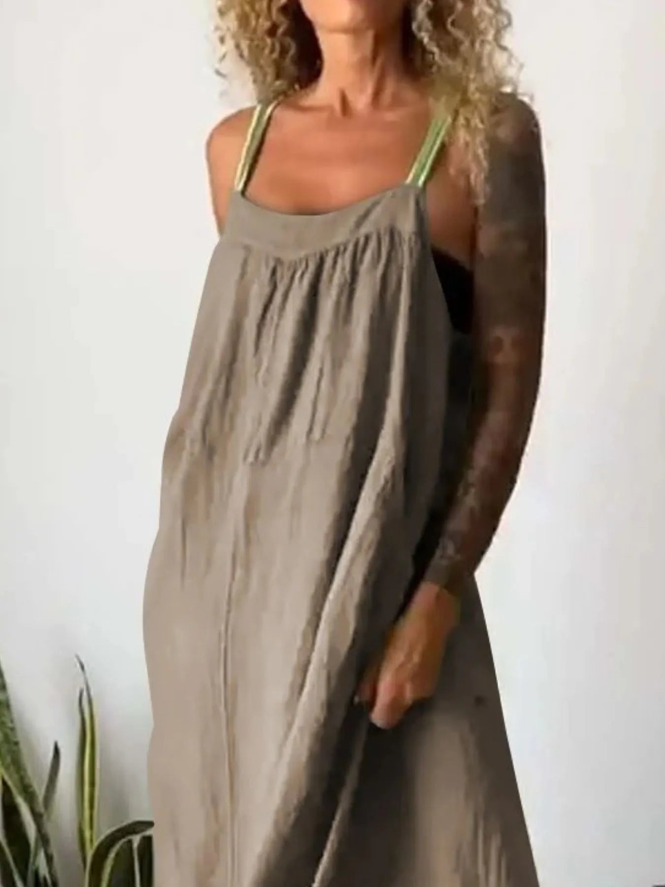 Full Size Ruched Cami Maxi Dress with Pockets Plus Size - MAD RUFFI