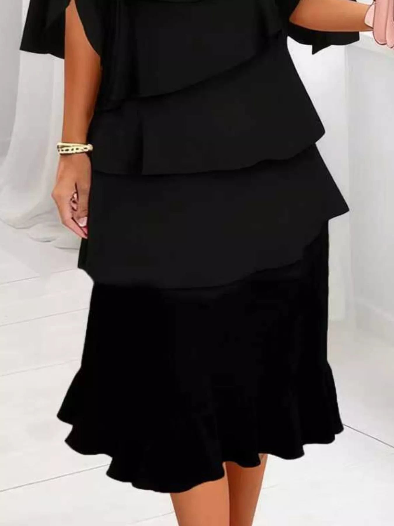 Full Size Ruffle Layered Flutter Sleeve Dress Plus Size - MAD RUFFI