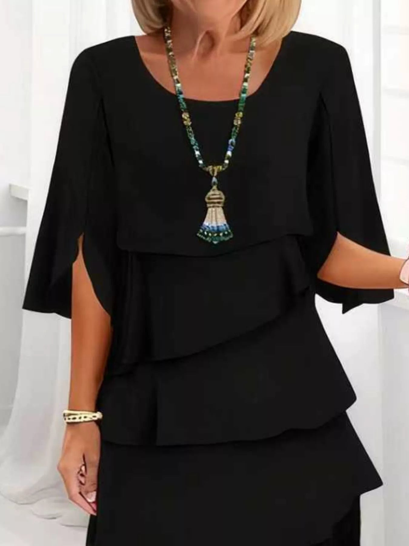 Full Size Ruffle Layered Flutter Sleeve Dress Plus Size - MAD RUFFI