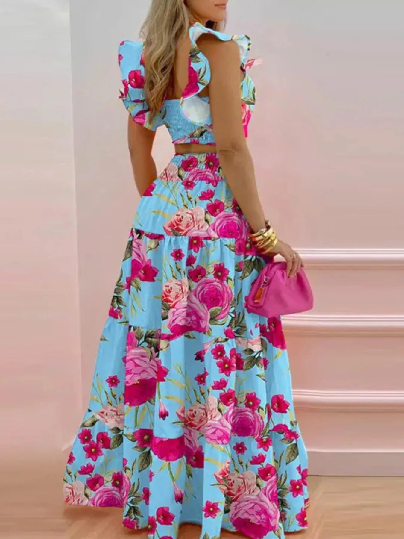 Full Size Ruffled Cami and Tiered Maxi Skirt Set Plus Size - MAD RUFFI