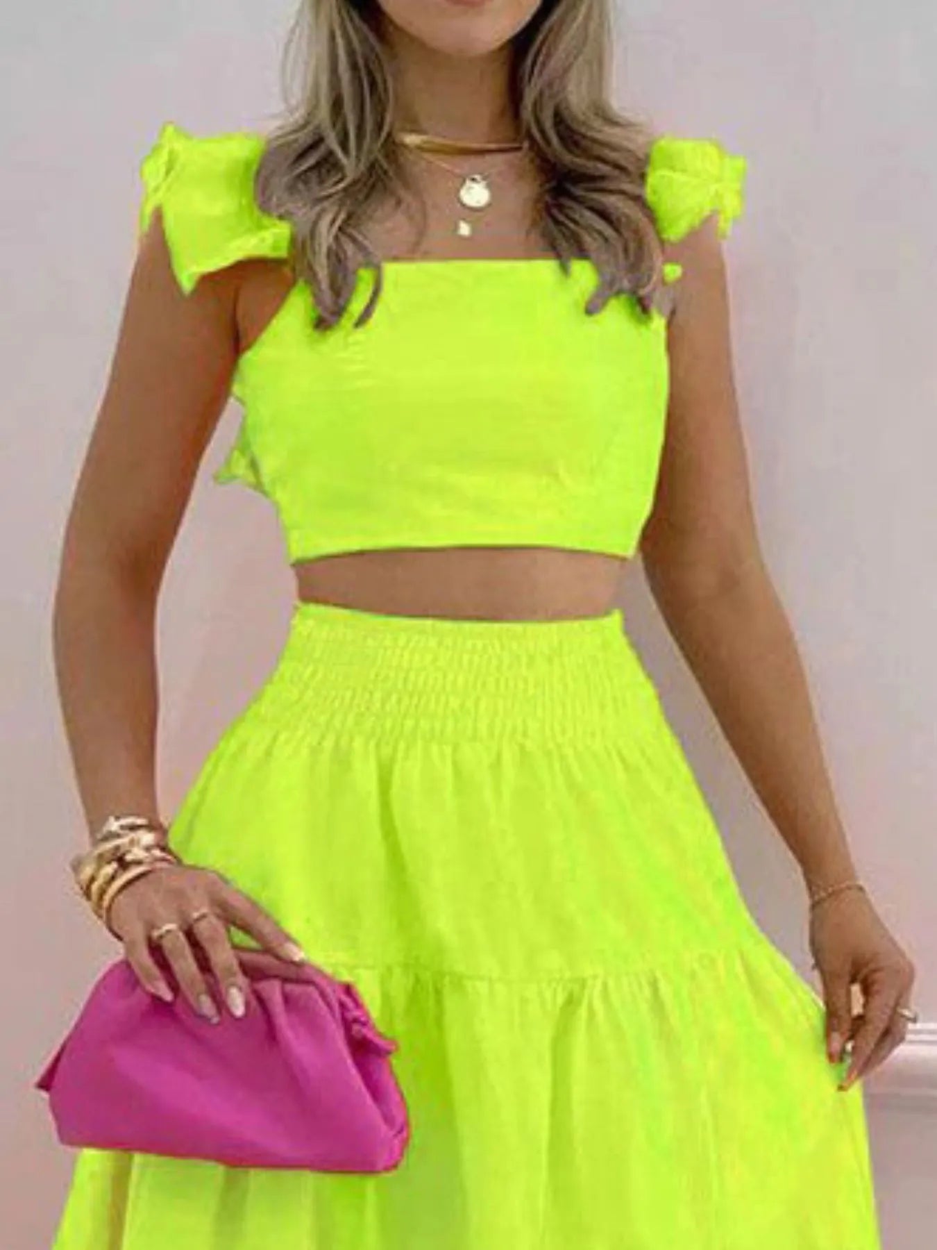 Full Size Ruffled Cami and Tiered Maxi Skirt Set Plus Size - MAD RUFFI