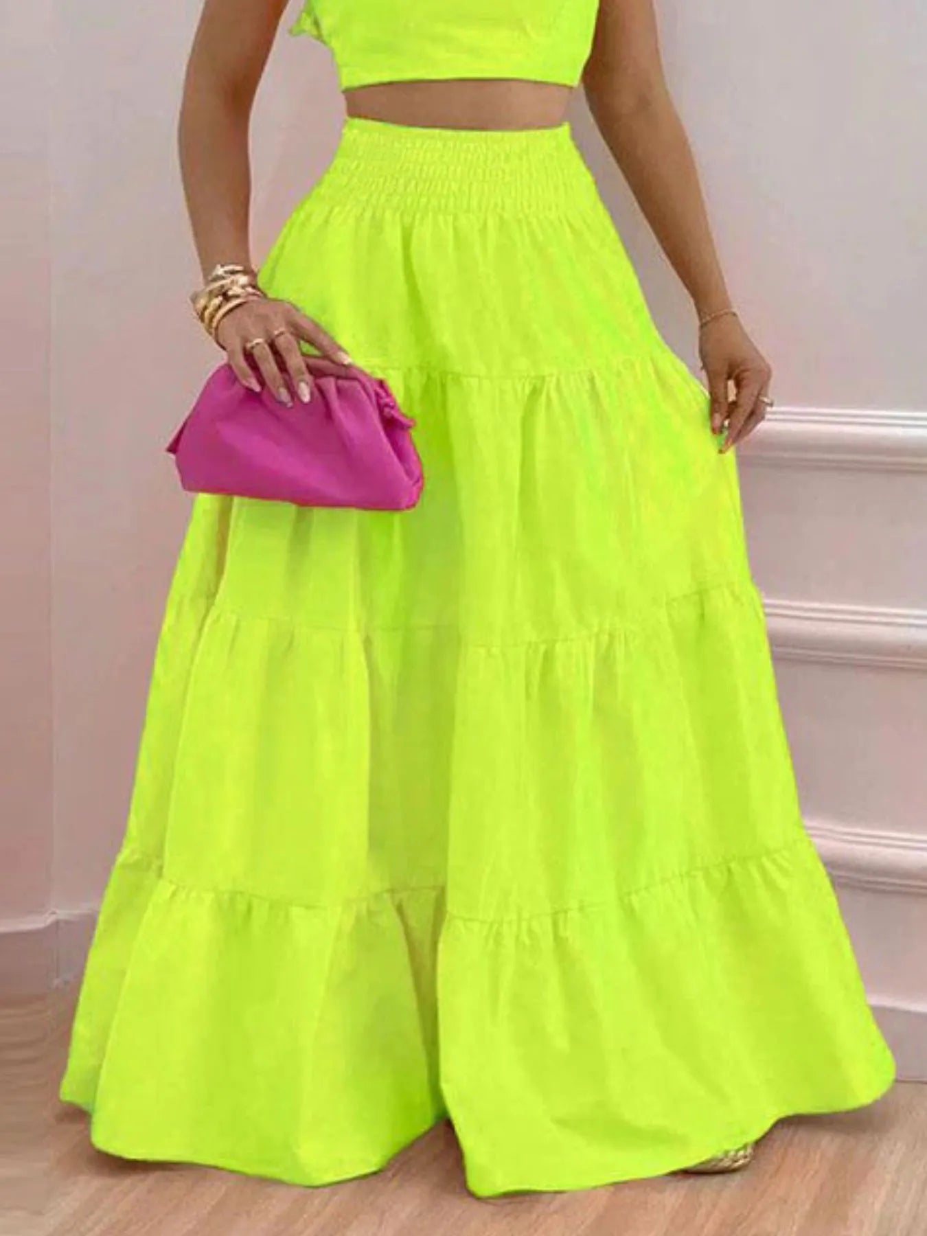 Full Size Ruffled Cami and Tiered Maxi Skirt Set Plus Size - MAD RUFFI