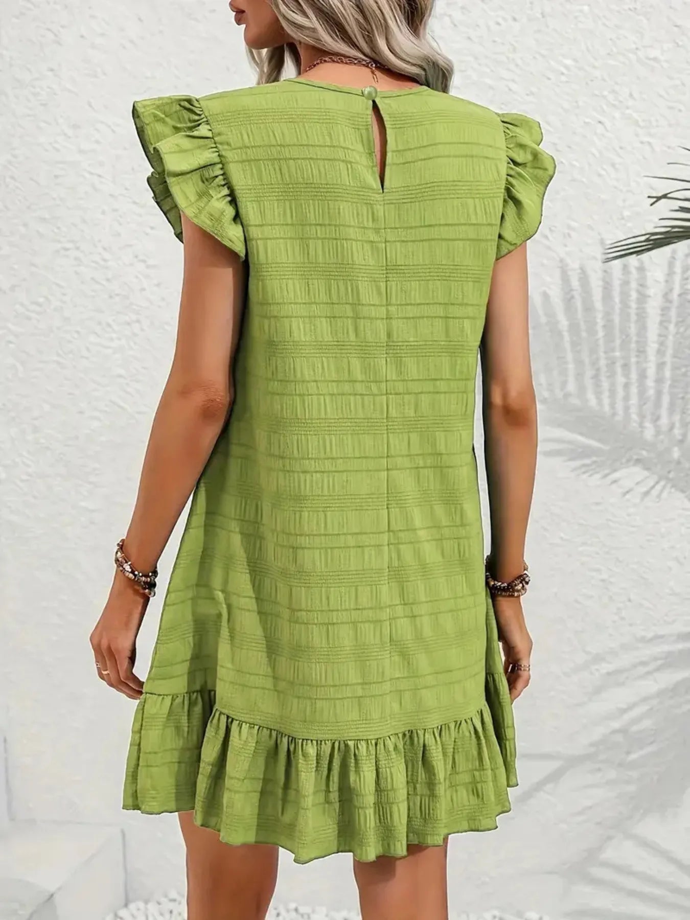 Full Size Ruffled Flutter Sleeve Textured Mini Dress Plus Size - MAD RUFFI