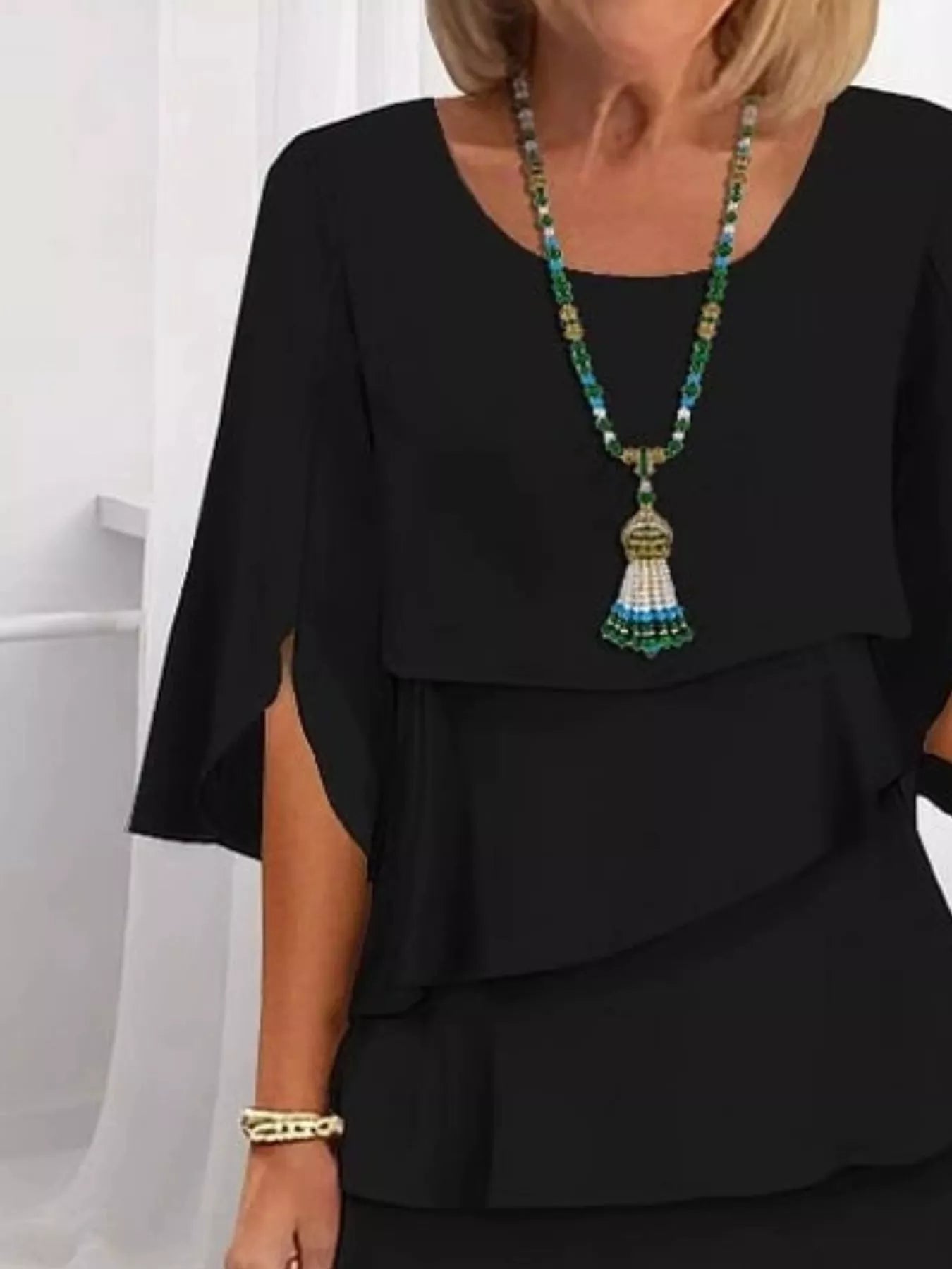 Full Size Ruffled Layered Flutter Sleeve Dress Plus Size - MAD RUFFI