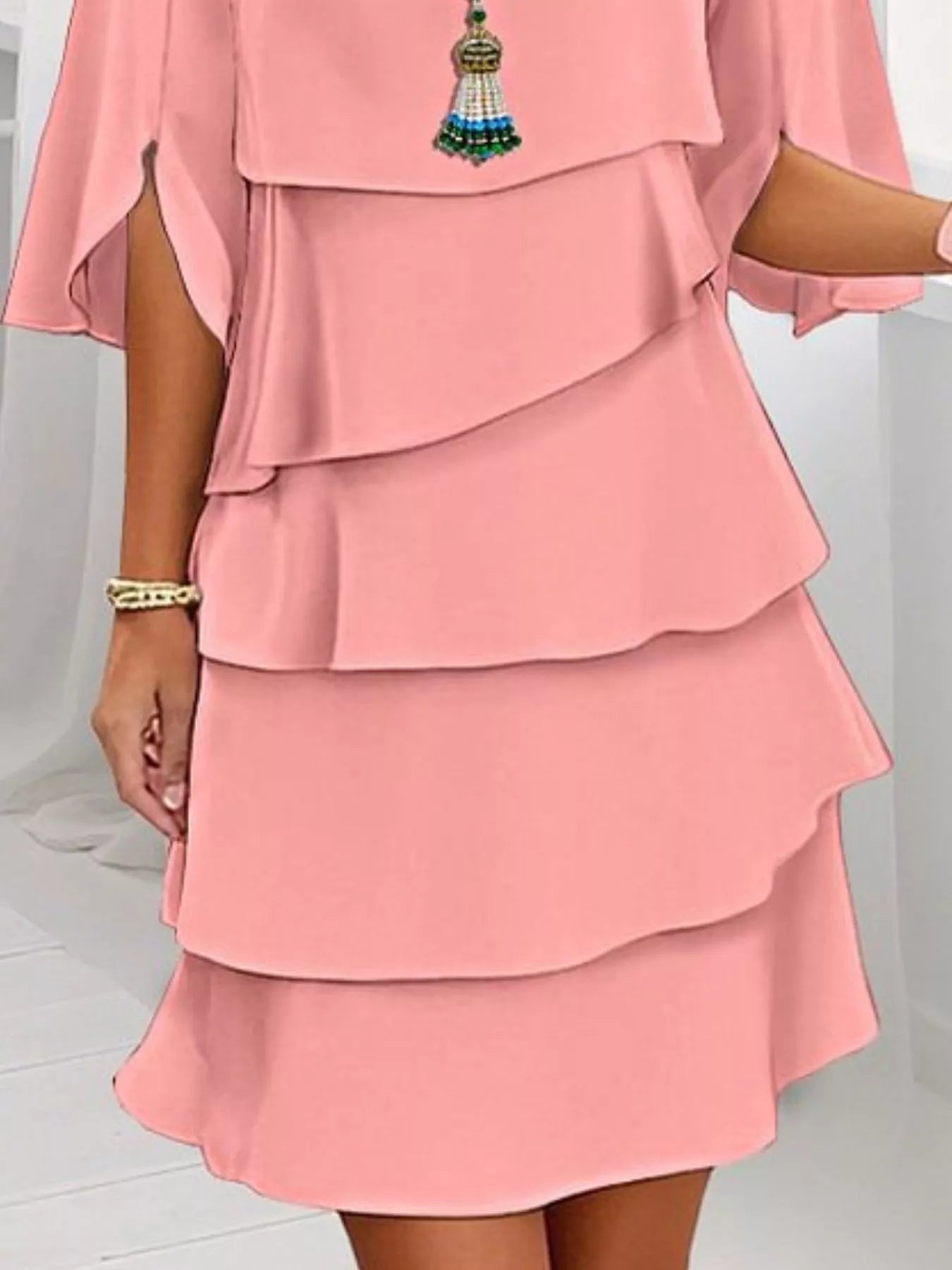 Full Size Ruffled Layered Flutter Sleeve Dress Plus Size - MAD RUFFI