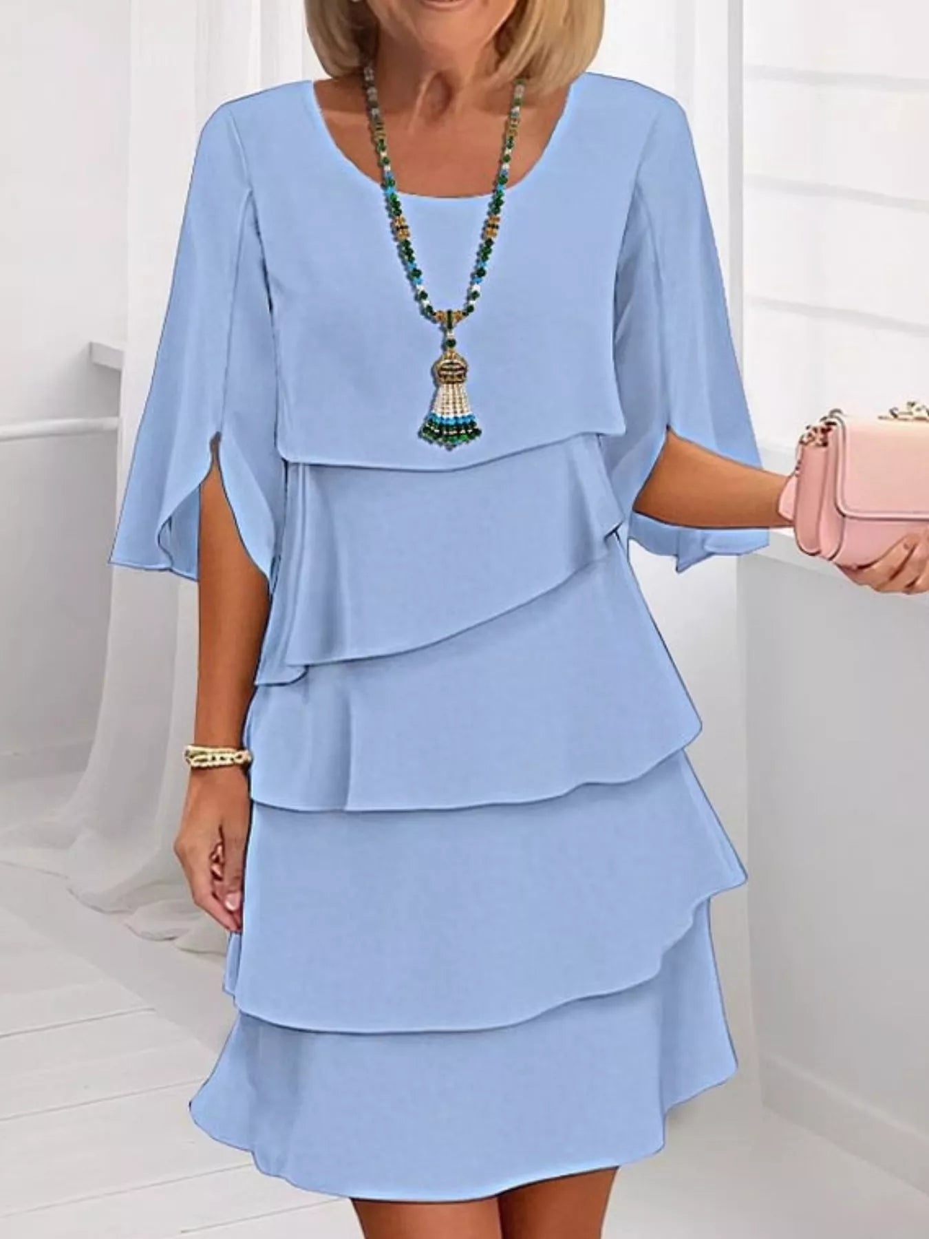 Full Size Ruffled Layered Flutter Sleeve Dress Plus Size - MAD RUFFI