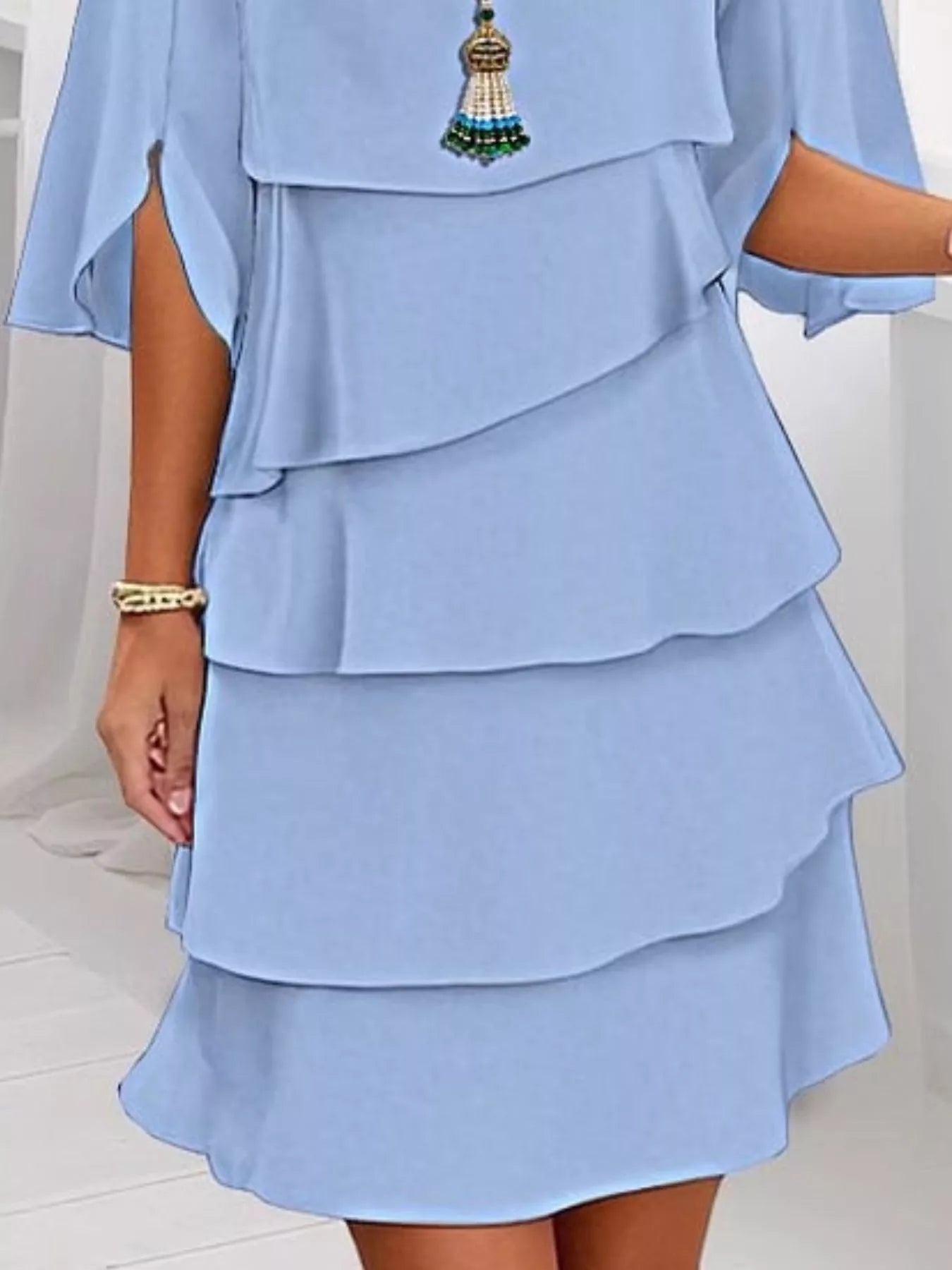 Full Size Ruffled Layered Flutter Sleeve Dress Plus Size - MAD RUFFI