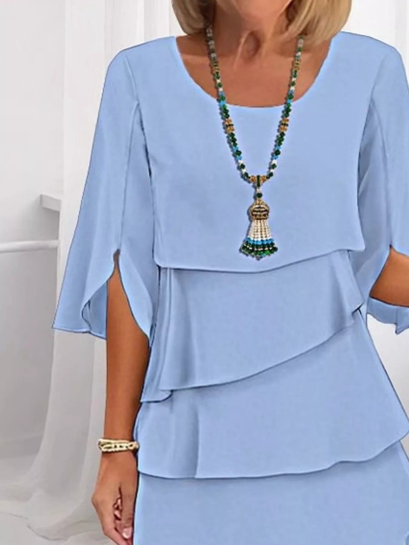 Full Size Ruffled Layered Flutter Sleeve Dress Plus Size - MAD RUFFI