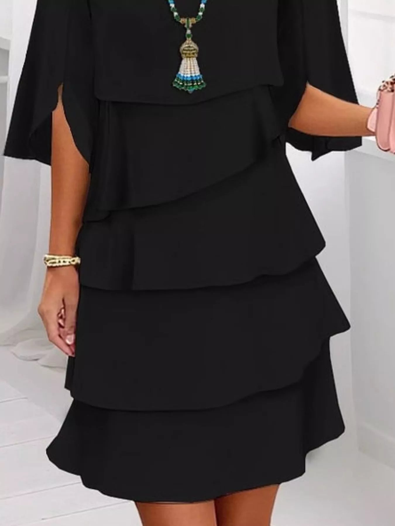 Full Size Ruffled Layered Flutter Sleeve Dress Plus Size - MAD RUFFI