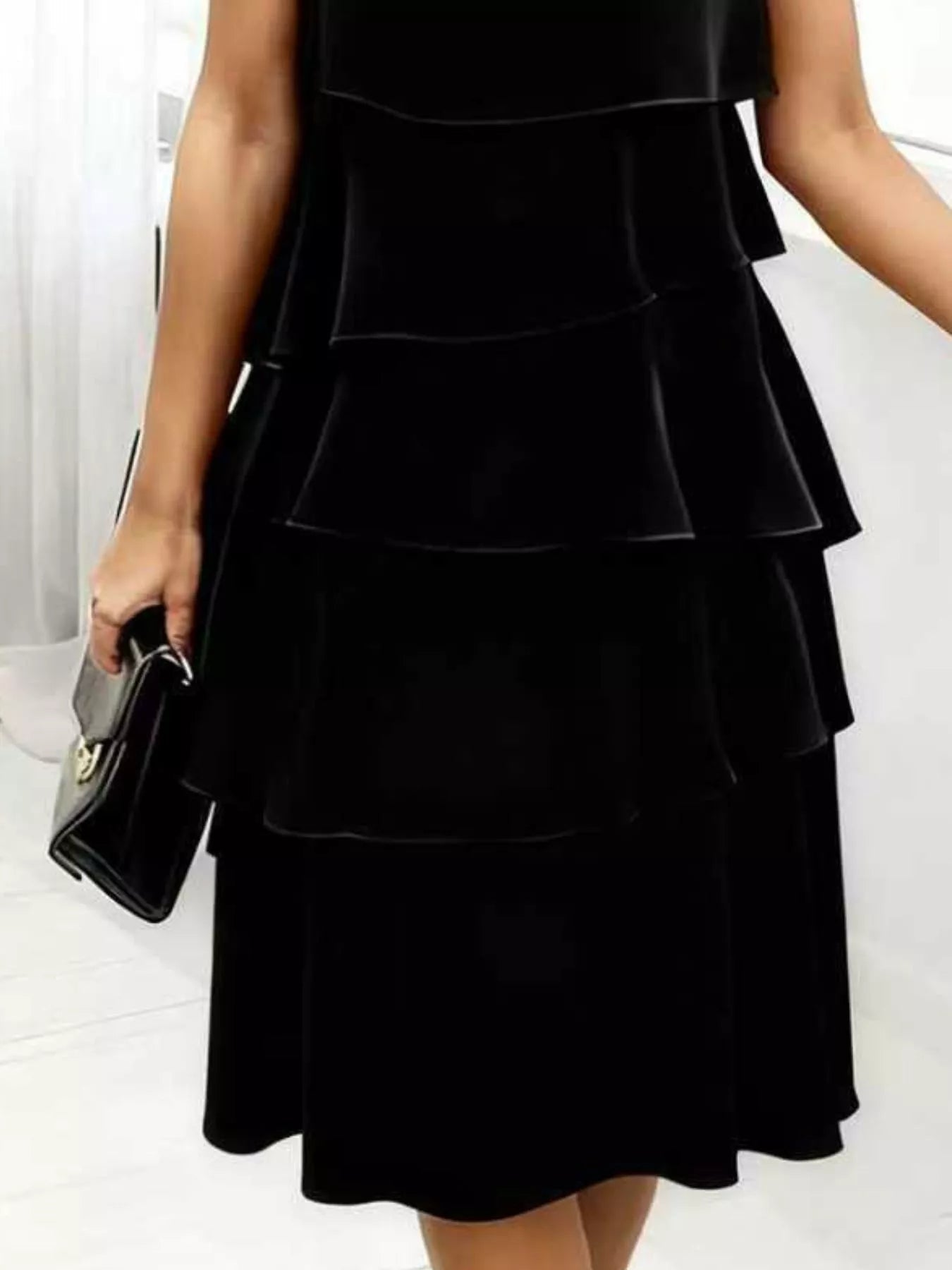 Full Size Ruffled Layered Petal Sleeve Dress Plus Size - MAD RUFFI