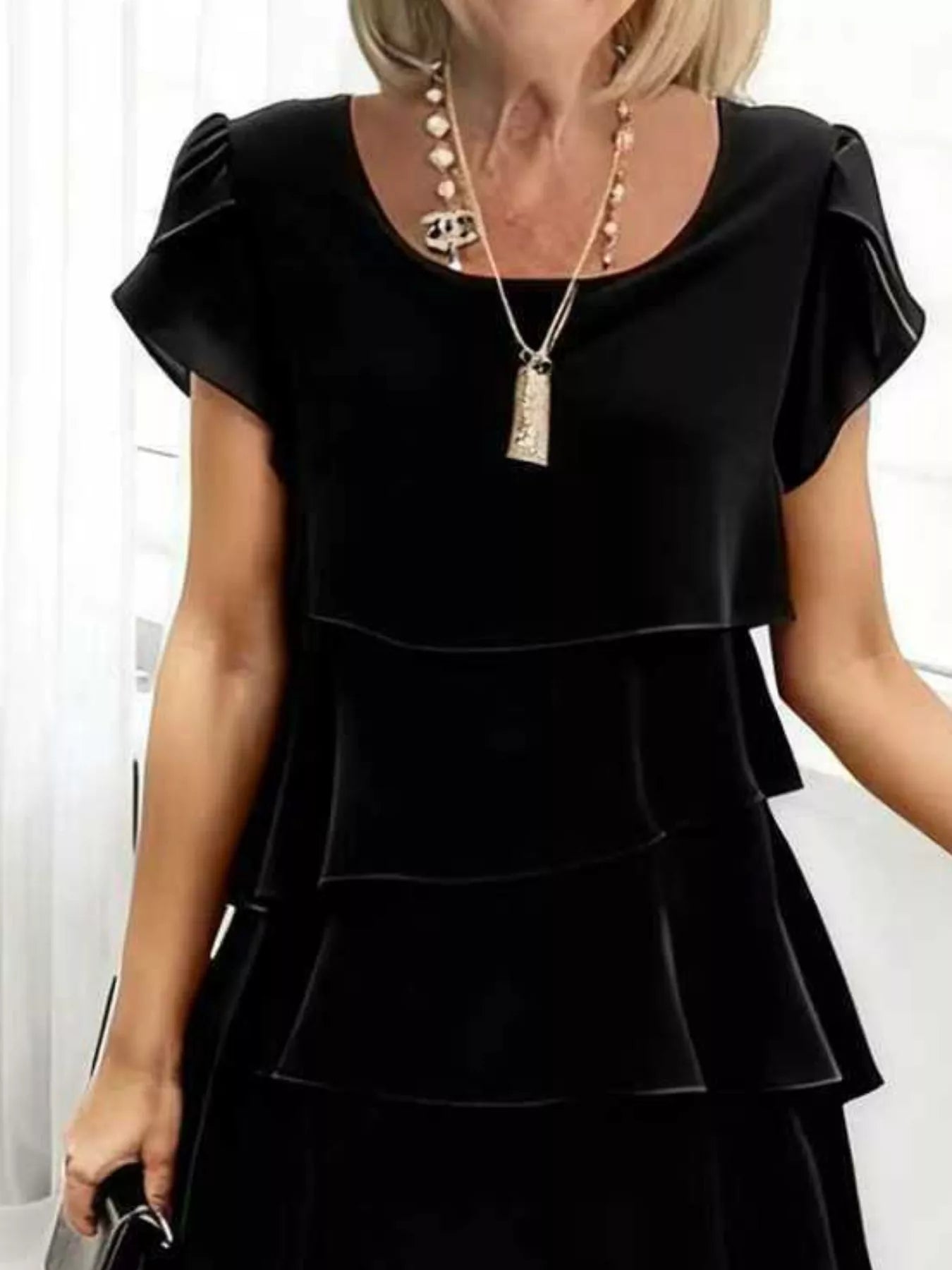 Full Size Ruffled Layered Petal Sleeve Dress Plus Size - MAD RUFFI