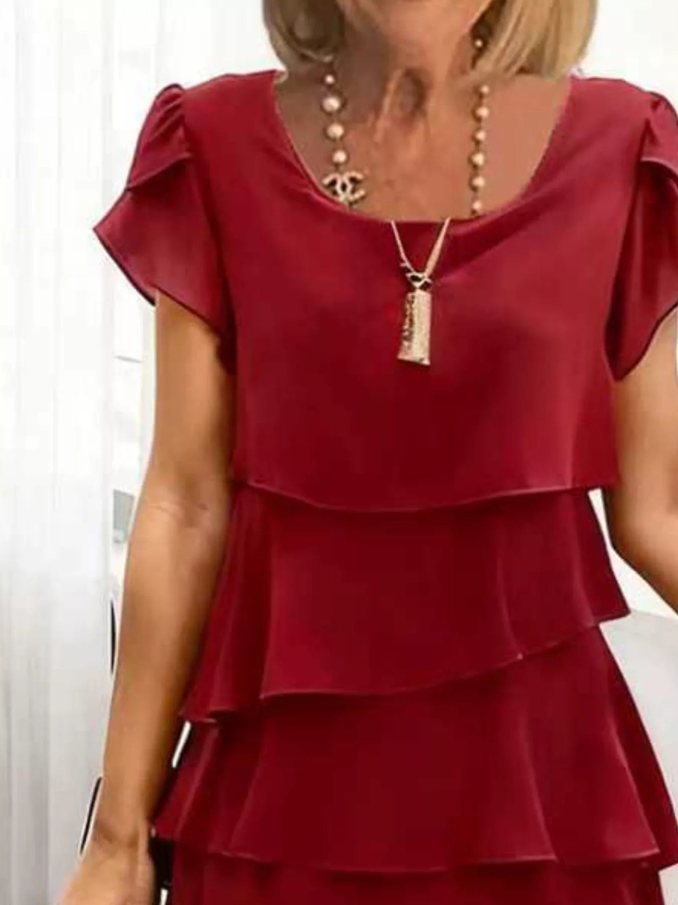 Full Size Ruffled Layered Petal Sleeve Dress Plus Size - MAD RUFFI