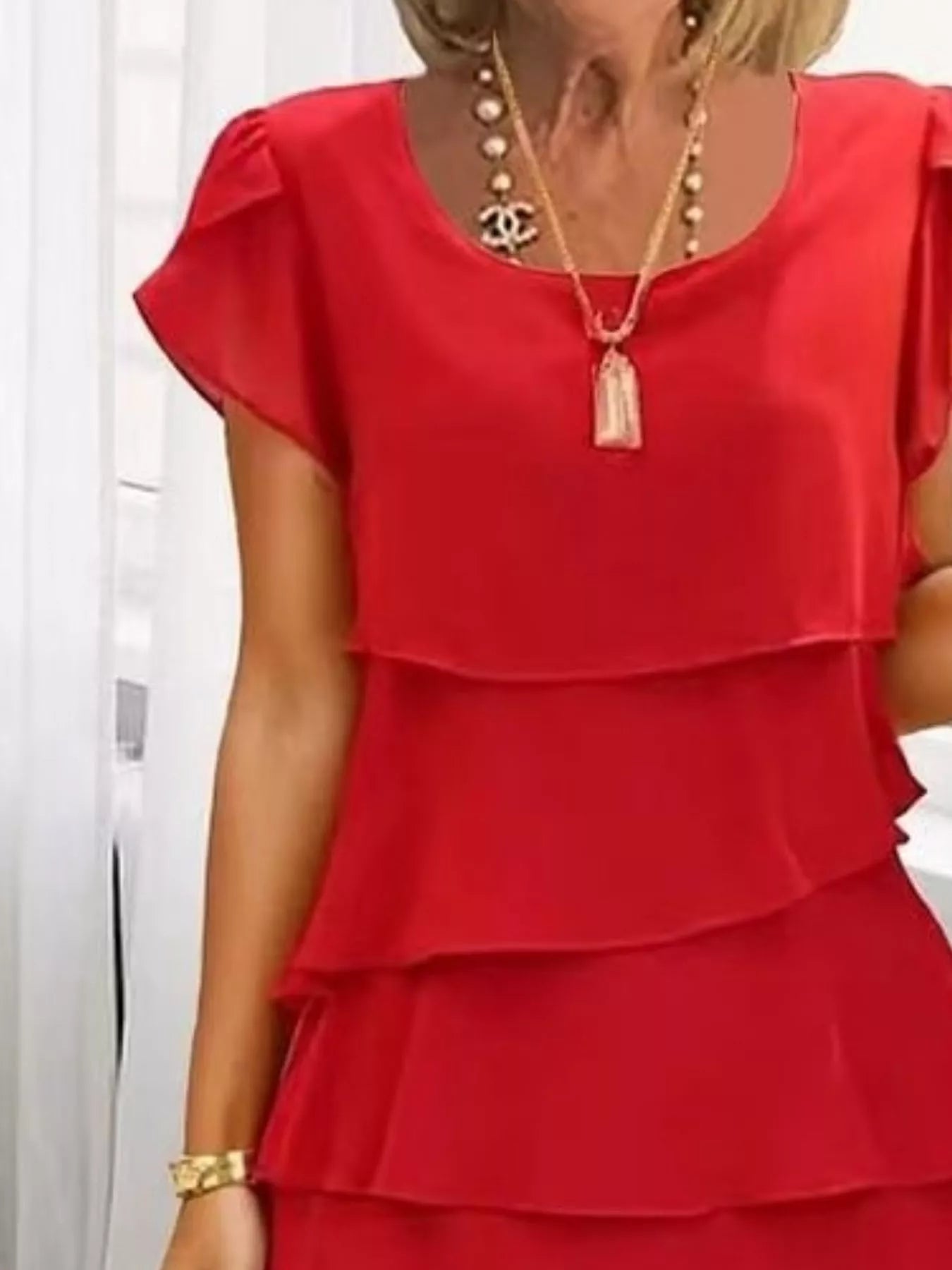 Full Size Ruffled Layered Petal Sleeve Dress Plus Size - MAD RUFFI