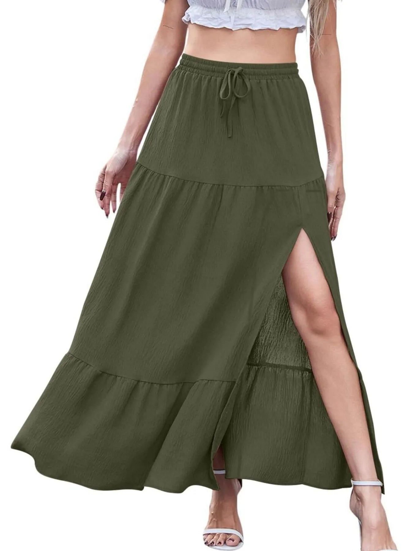 Full Size Slit Maxi Skirt Plus Size - MAD RUFFI