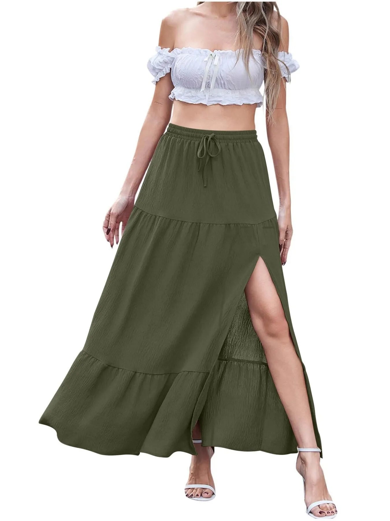 Full Size Slit Maxi Skirt Plus Size - MAD RUFFI