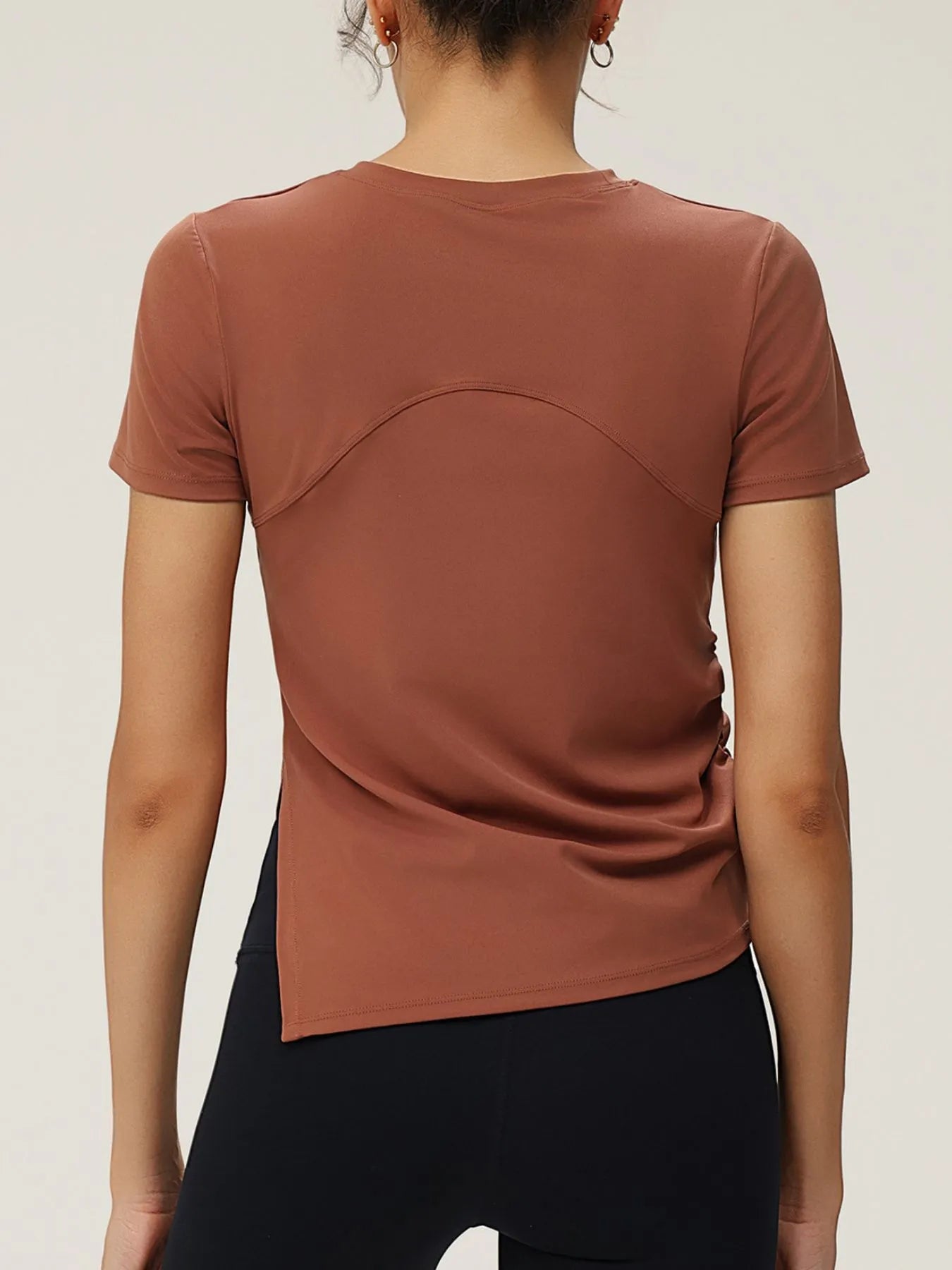 Full Size Slit Round Neck Short Sleeve Active T-Shirt Plus Size - MAD RUFFI