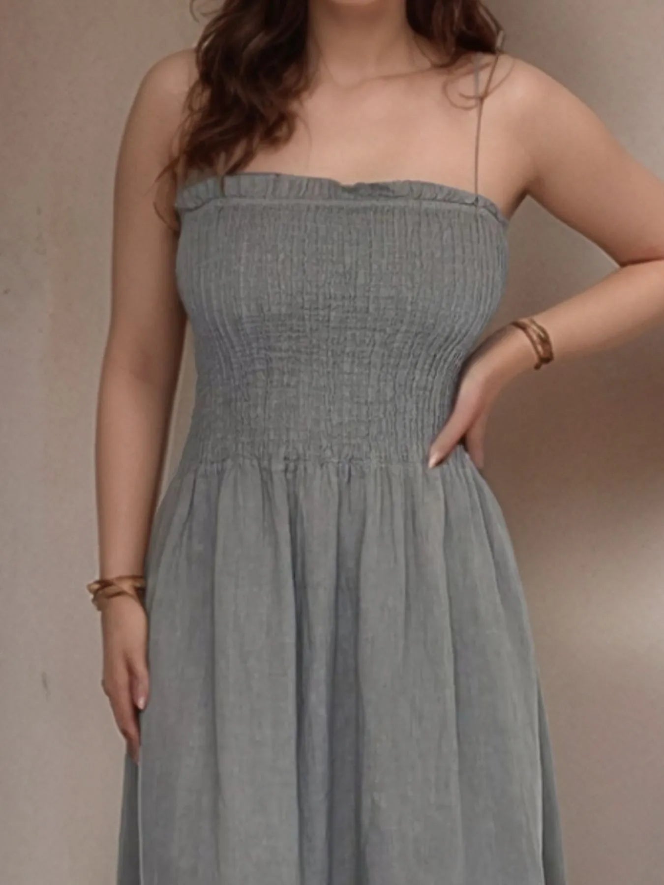 Full Size Smocked Cami Dress and Jacket Set Plus Size - MAD RUFFI