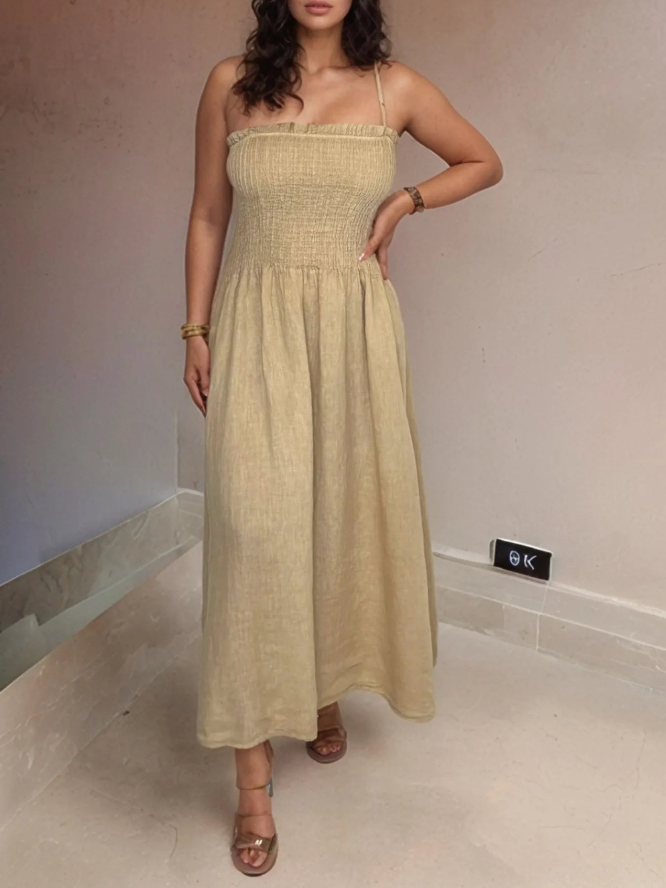 Full Size Smocked Cami Dress and Jacket Set Plus Size - MAD RUFFI