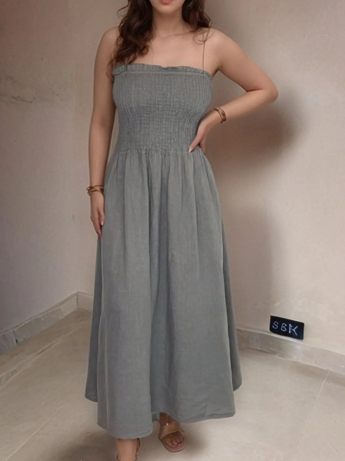 Full Size Smocked Cami Dress and Jacket Set Plus Size - MAD RUFFI