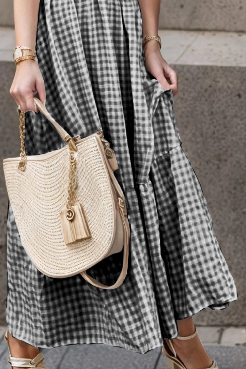 Full Size Smocked Ruffled Plaid Ruffle Hem Dress - MAD RUFFI