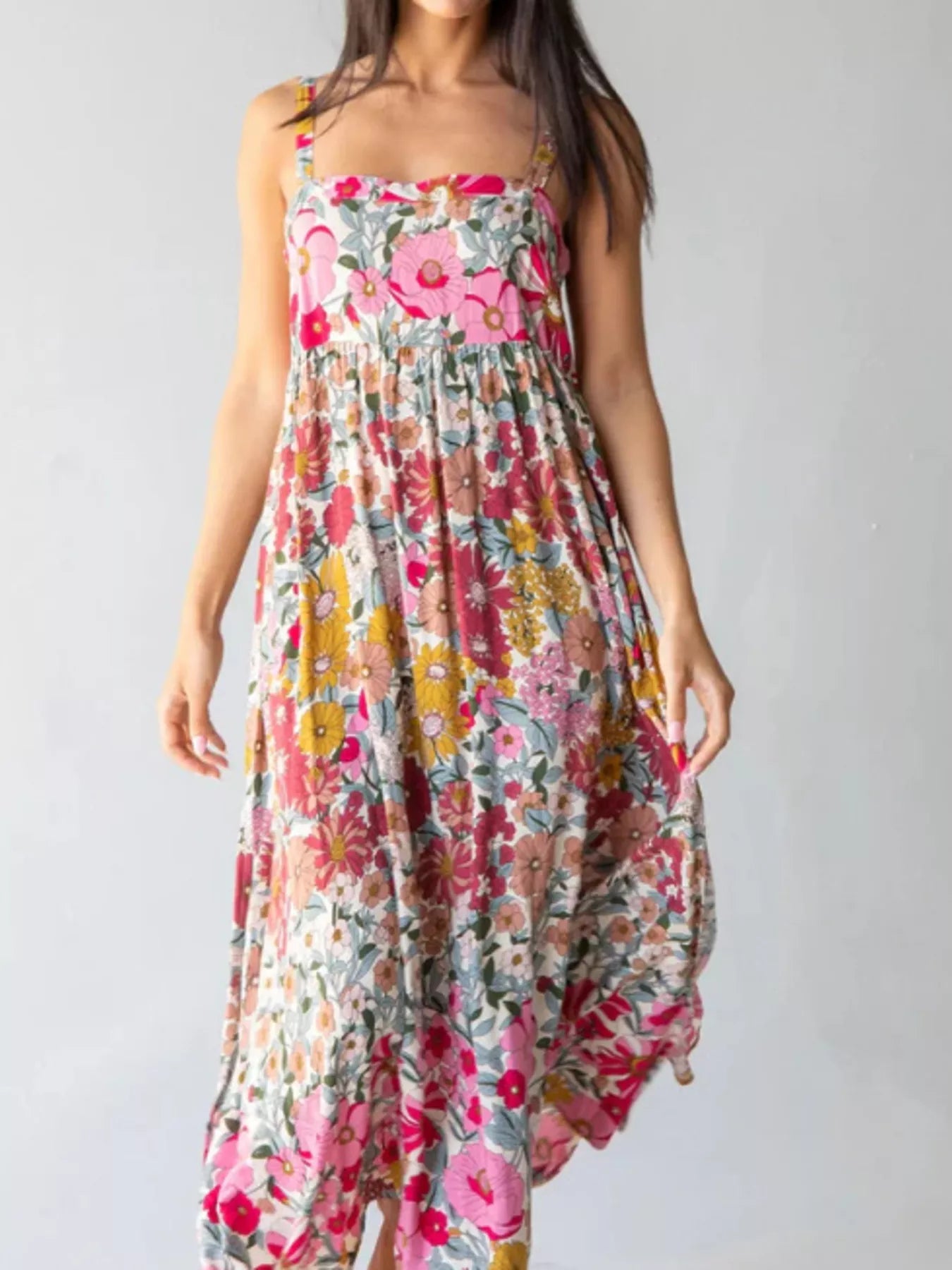 Full Size Square Neck Cami Dress with Side Slit Plus Size - MAD RUFFI