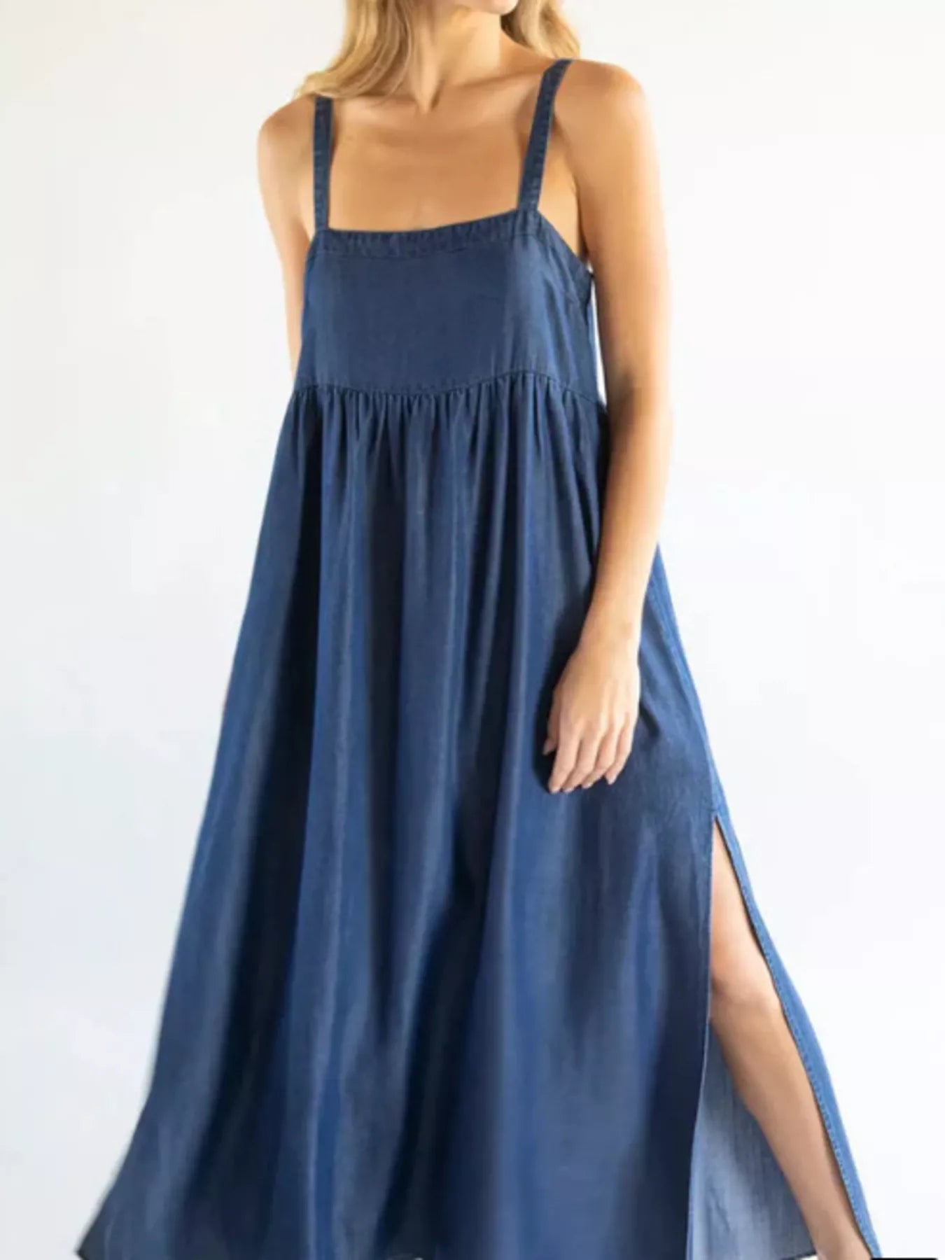 Full Size Square Neck Cami Dress with Side Slit Plus Size - MAD RUFFI