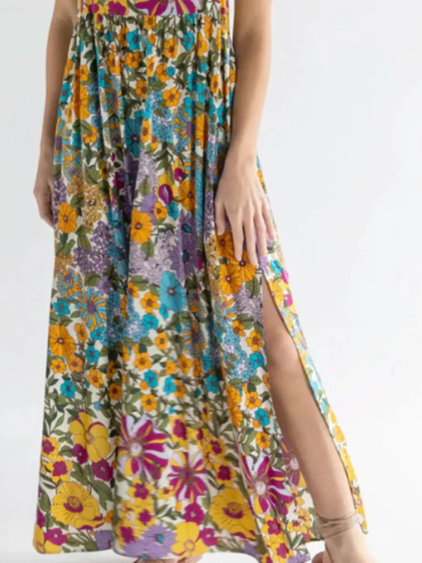 Full Size Square Neck Cami Dress with Side Slit Plus Size - MAD RUFFI